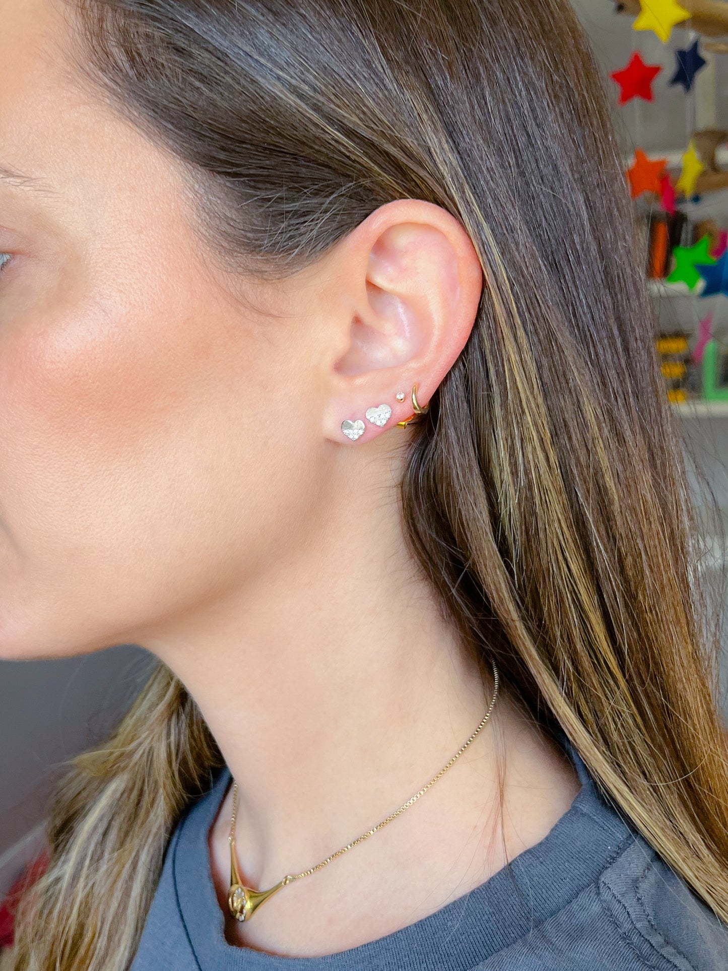 Various Mini 14k White Gold Studs - Hearts with White CZ