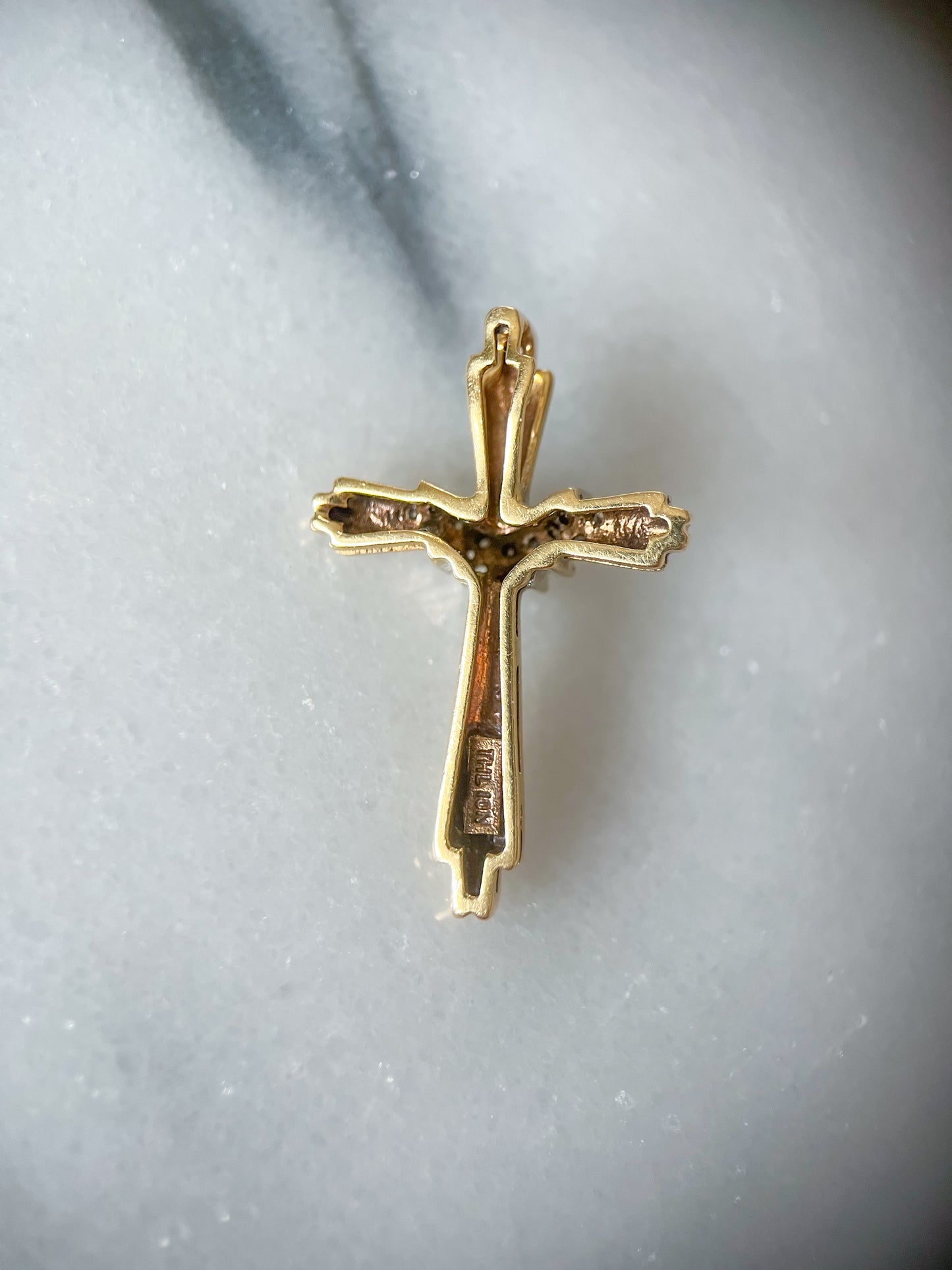 Vintage Natural Diamond Cross 10k Yellow Gold Charm