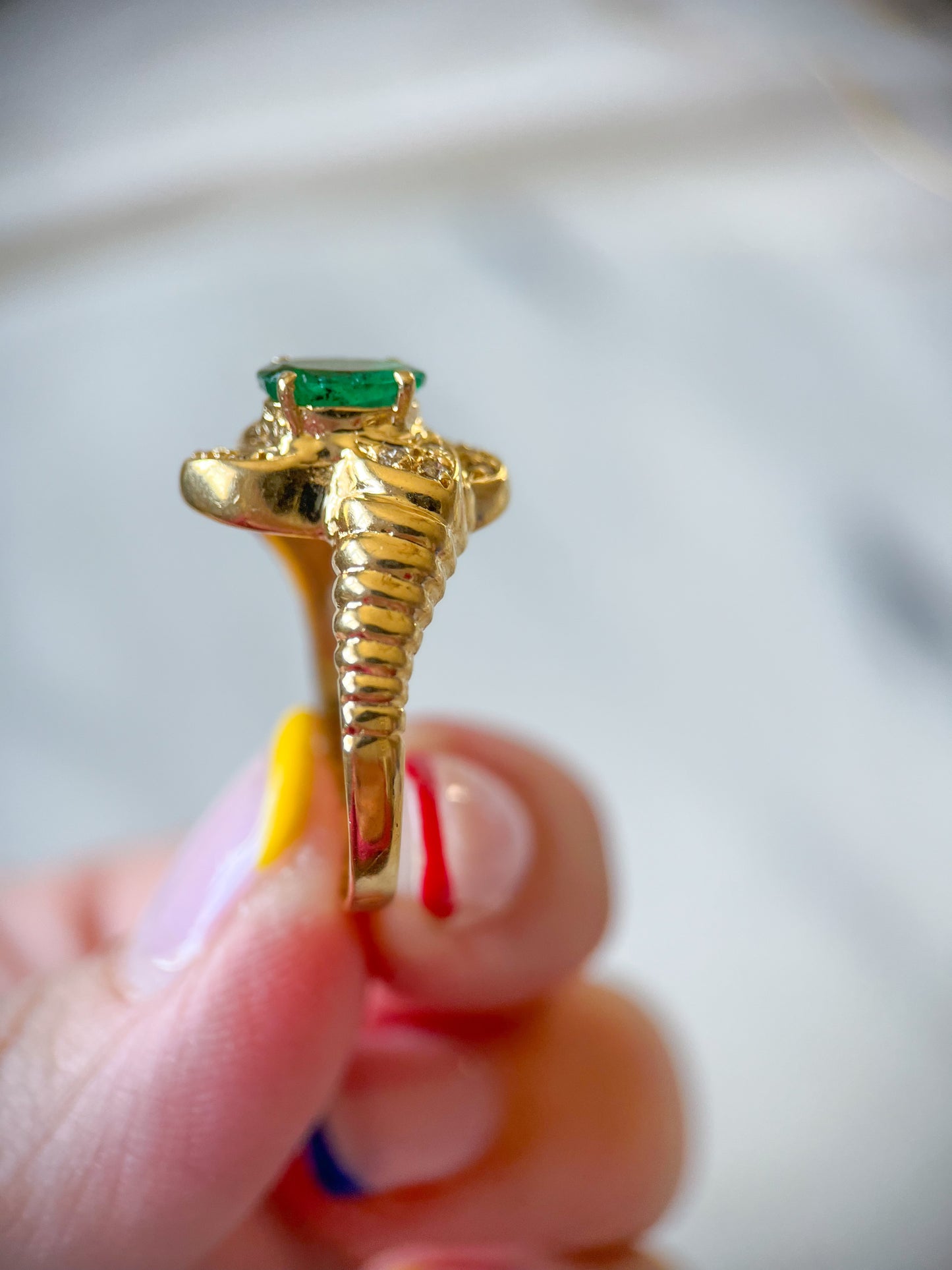 Vintage Natural Emerald and Diamond 14k Yellow Gold Ring