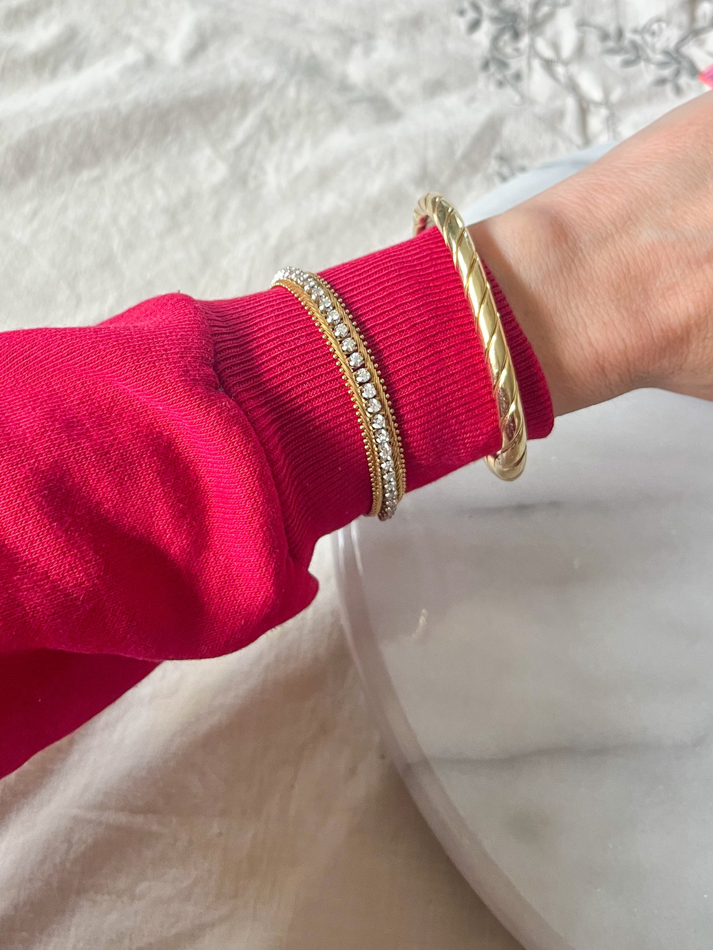 Vintage Natural Diamond 14k Yellow Gold 7.25 Inch Bracelet
