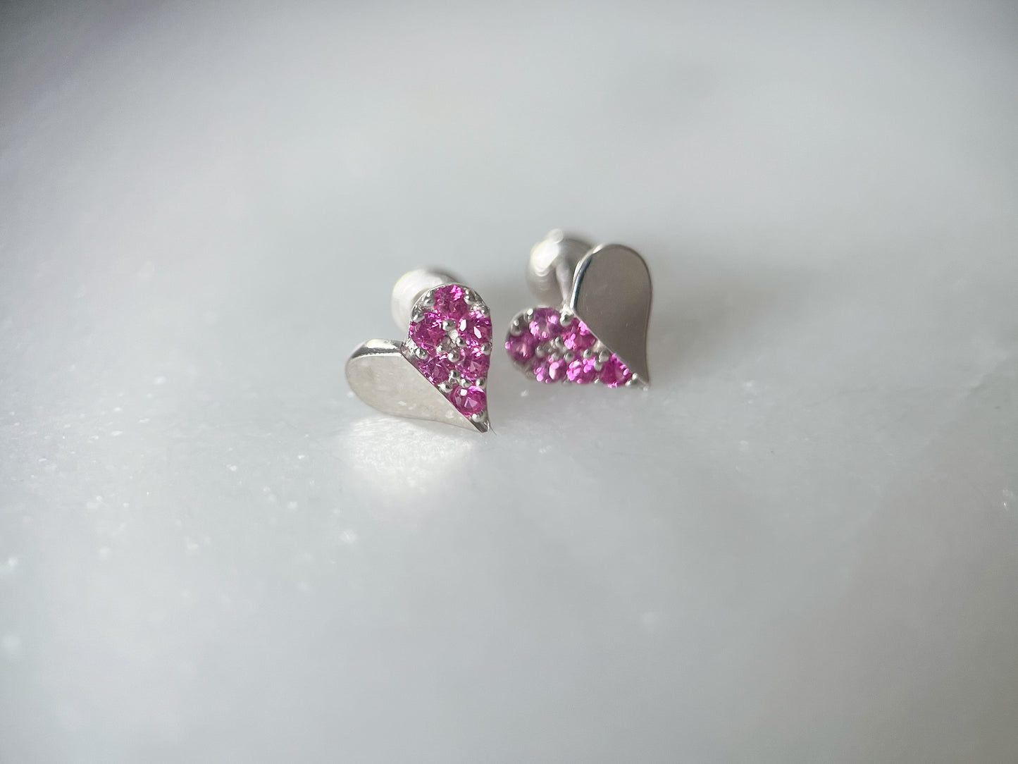 Various Mini 14k White Gold Studs - Hearts with Pink CZ