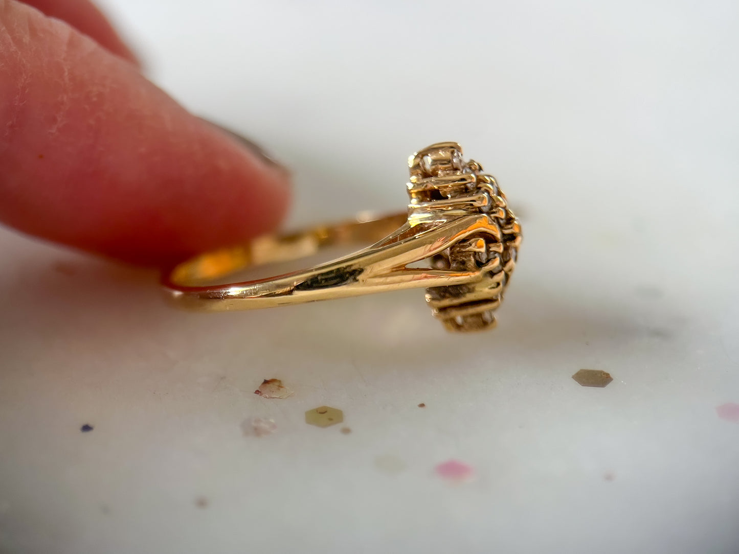 Vintage Natural Diamond 14k Yellow Gold Cluster Ring