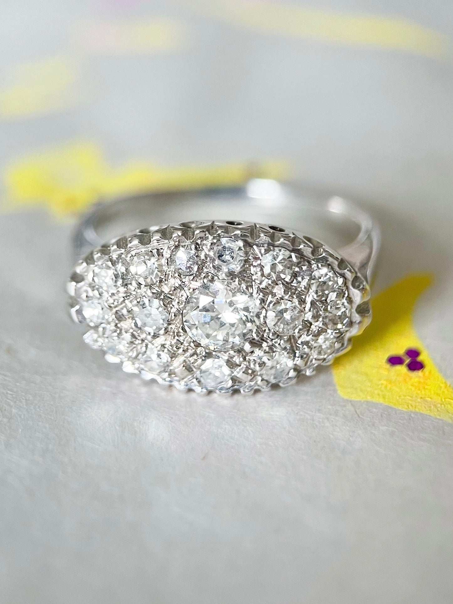 Vintage Natural Diamond 14k White Gold Statement Ring