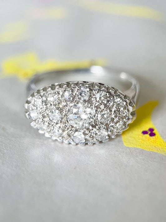 Vintage Natural Diamond 14k White Gold Statement Ring
