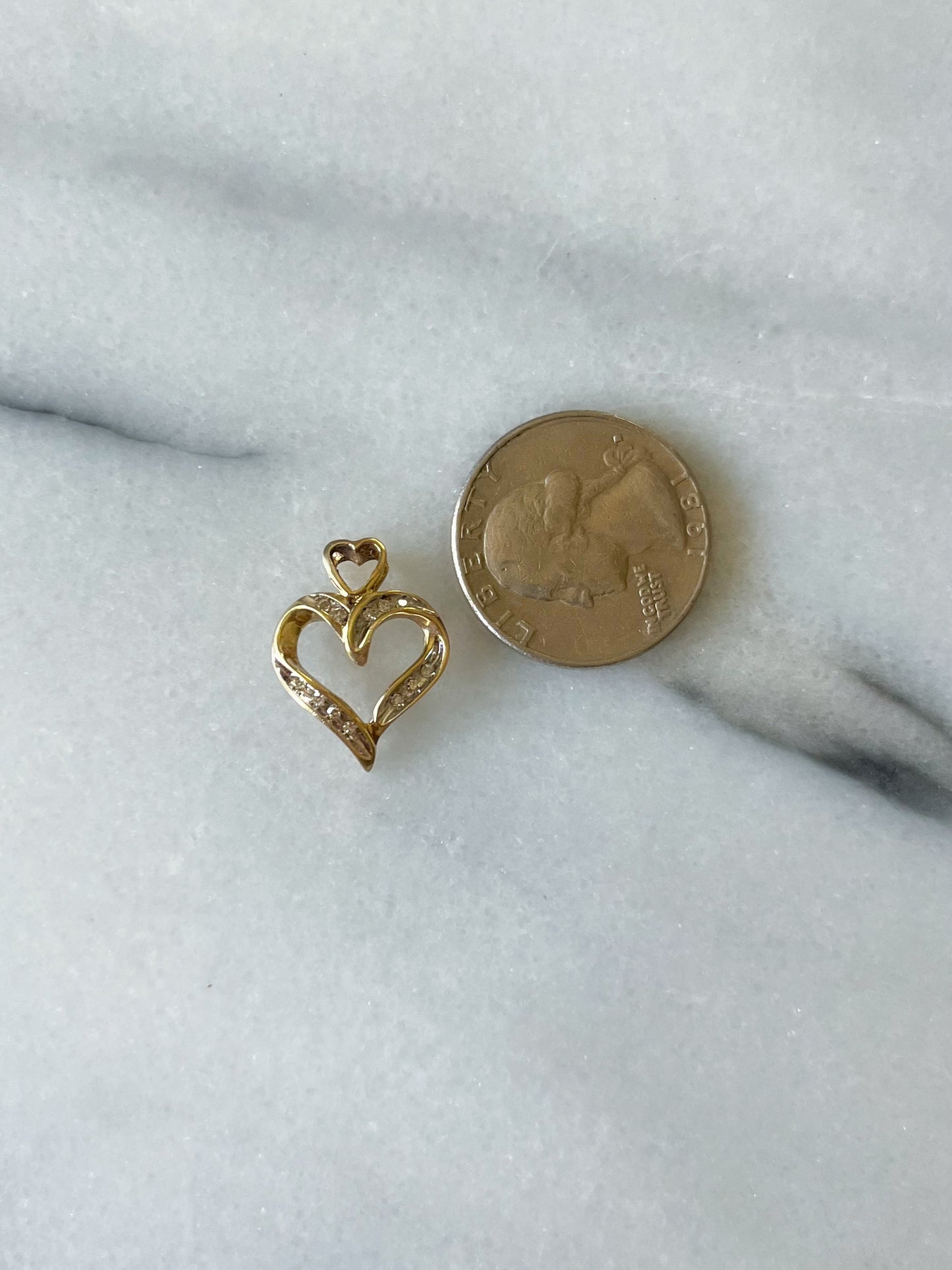 Vintage Natural Diamond Heart 10k Yellow Gold Charm