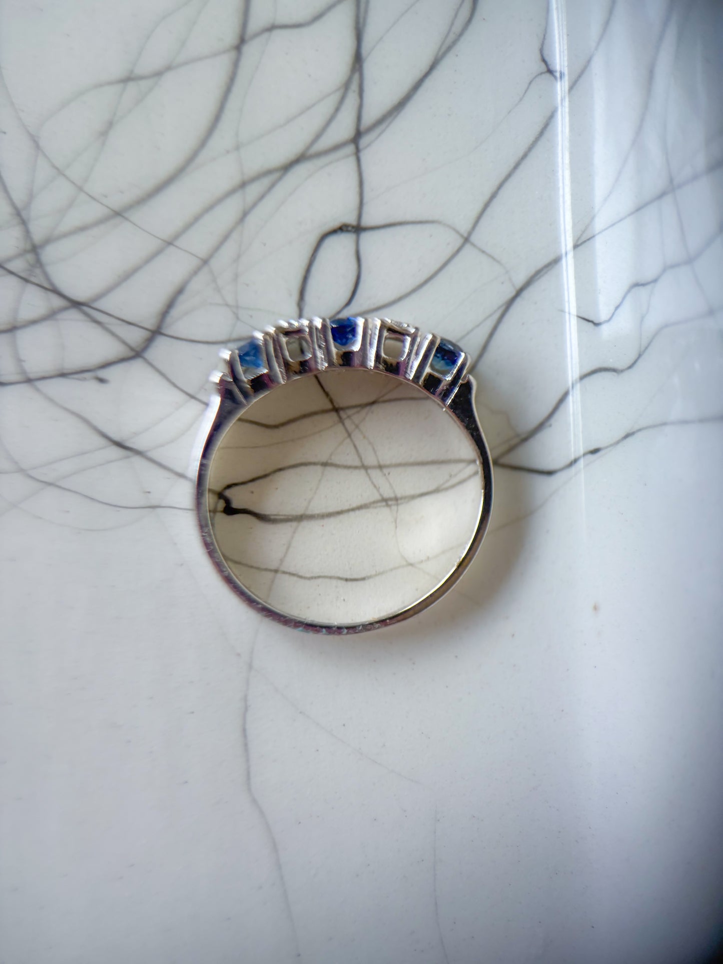 Vintage Natural Sapphire and Natural Diamond 14k White Gold Half Band
