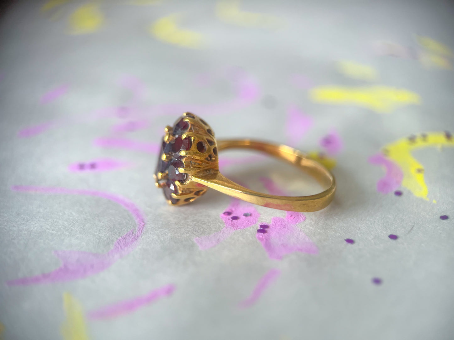 Vintage Natural Garnet 18k Yellow Gold Statement Ring