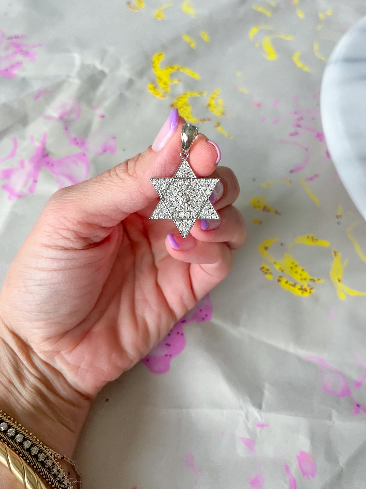 Natural Diamond Large Star of David 14k White Gold Charm