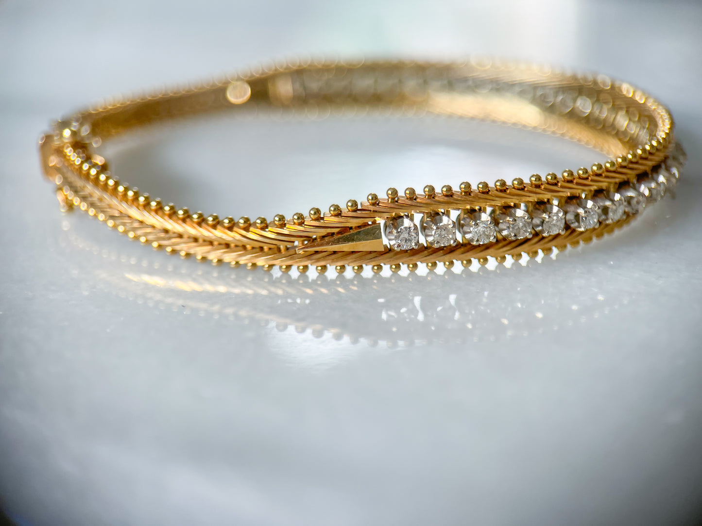 Vintage Natural Diamond 14k Yellow Gold 7.25 Inch Bracelet