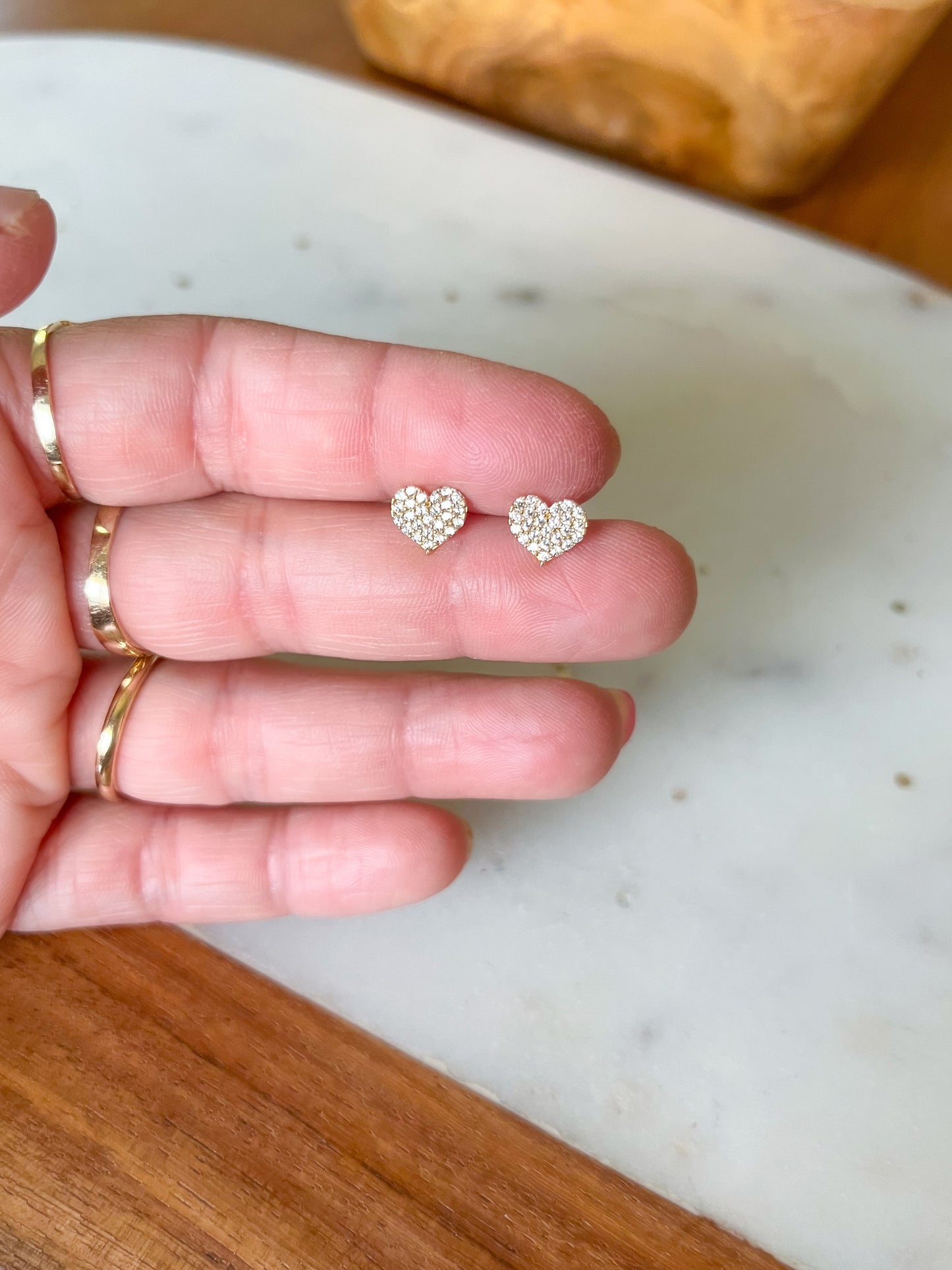 Mini 14k Yellow Gold Hearts with CZ Stud Earrings