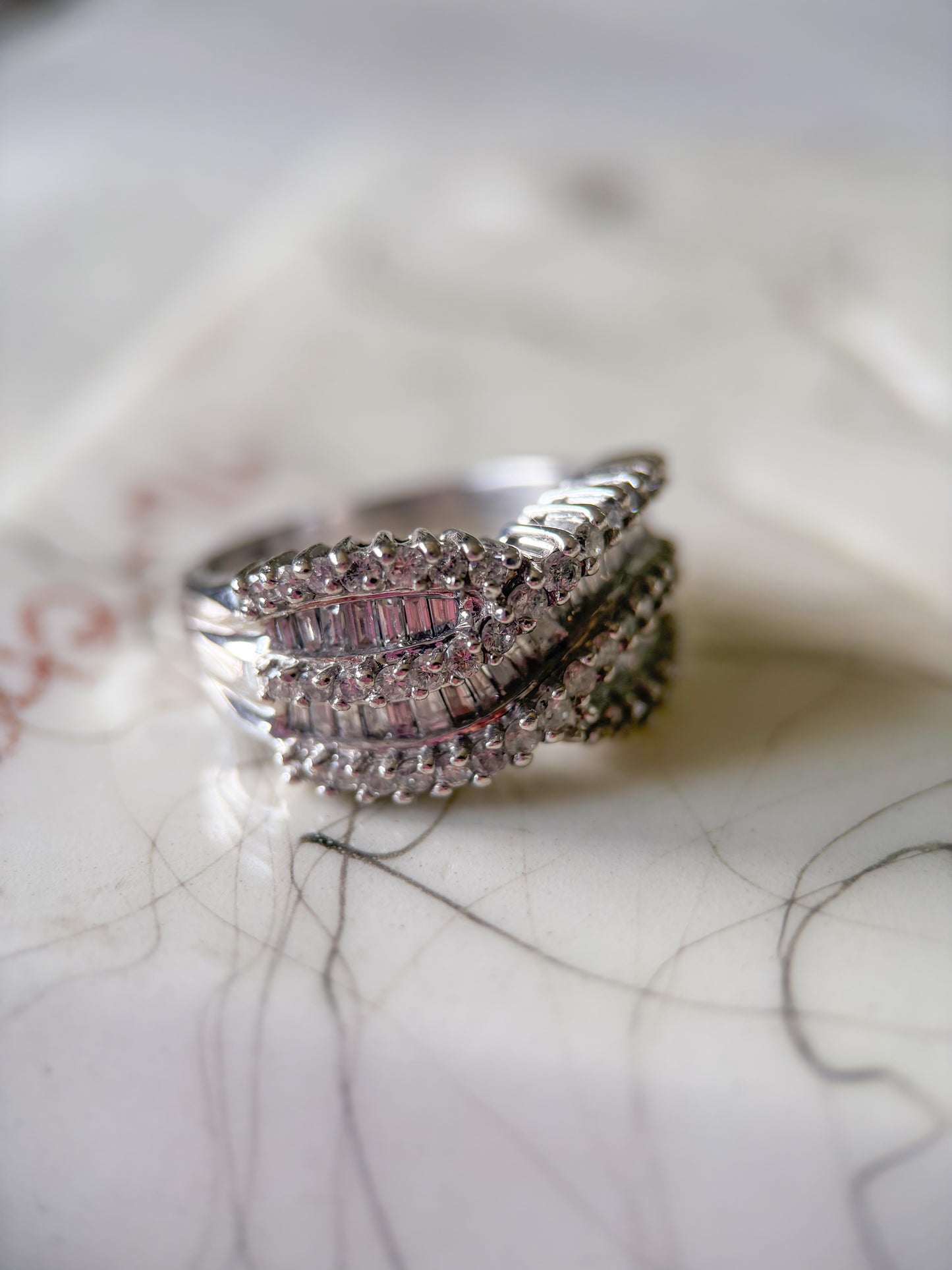 Vintage Natural Diamond Cross 14k White Gold Ring
