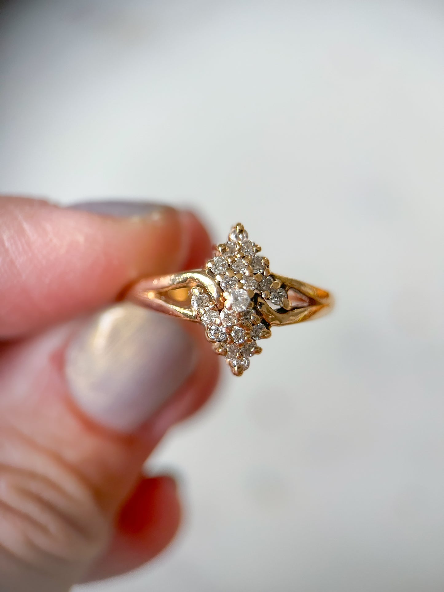 Vintage Natural Diamond 14k Yellow Gold Cluster Ring