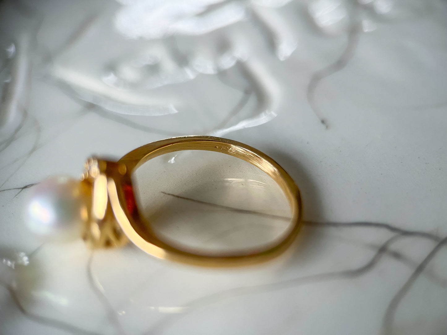 Vintage Natural Pearl and Natural Diamond 14k Yellow Gold Ring