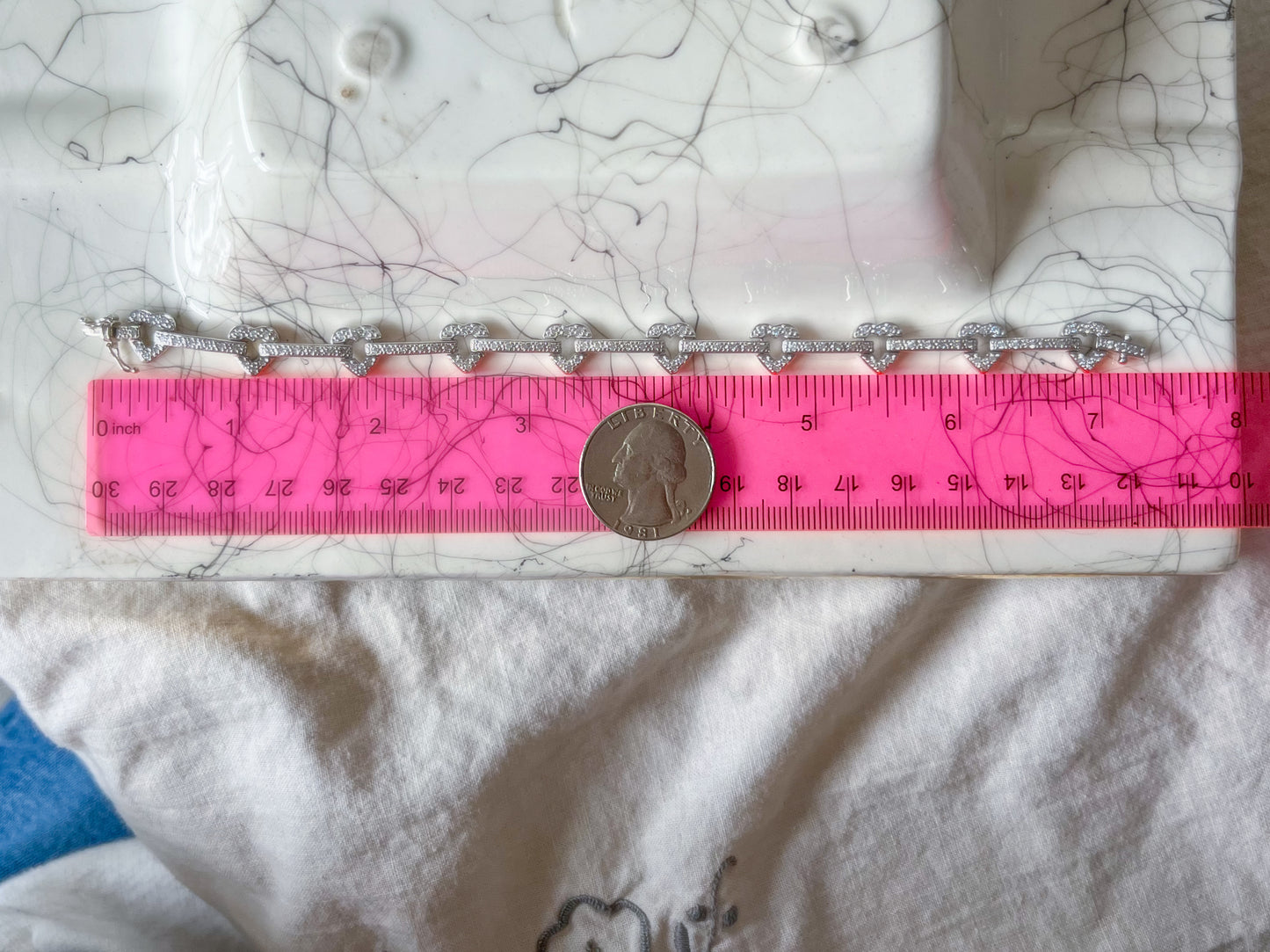 Vintage Natural Diamond Heart 14k White Gold 7 Inch Bracelet