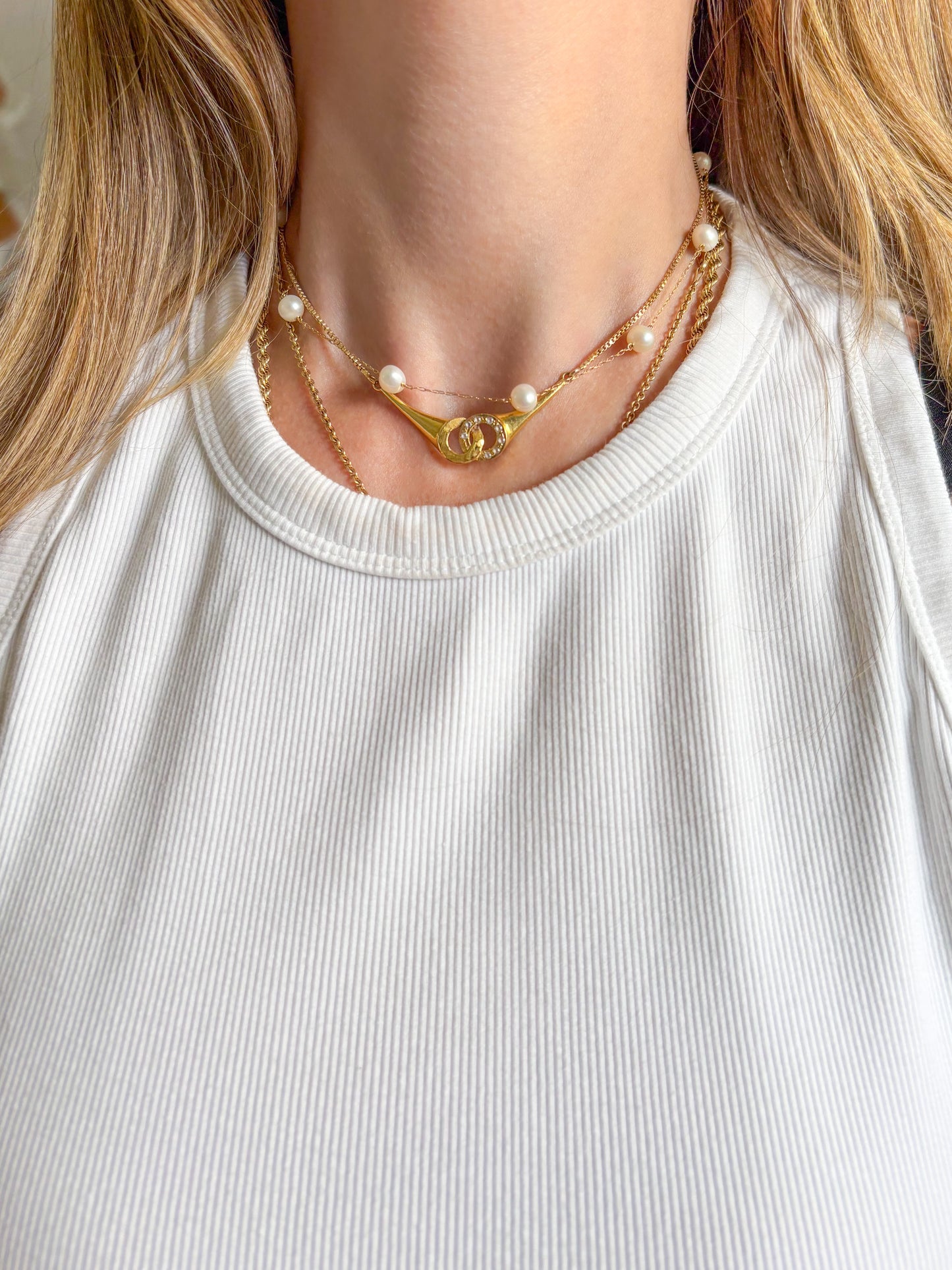 Vintage Natural Pearl 14k Yellow Gold 14 Inch Chain Necklace