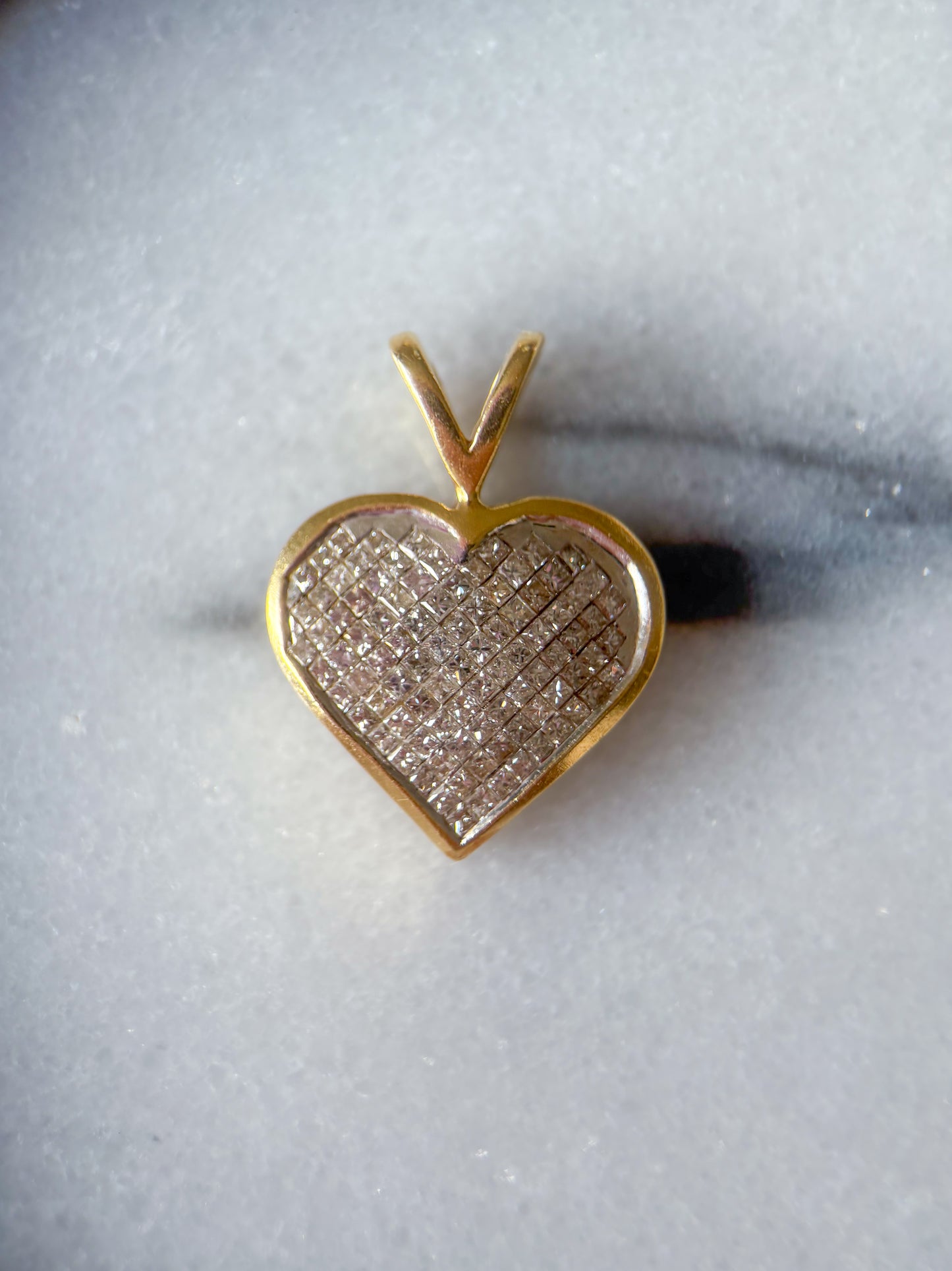 Vintage Natural Princess Cut Diamond Heart 14k Yellow Gold Charm