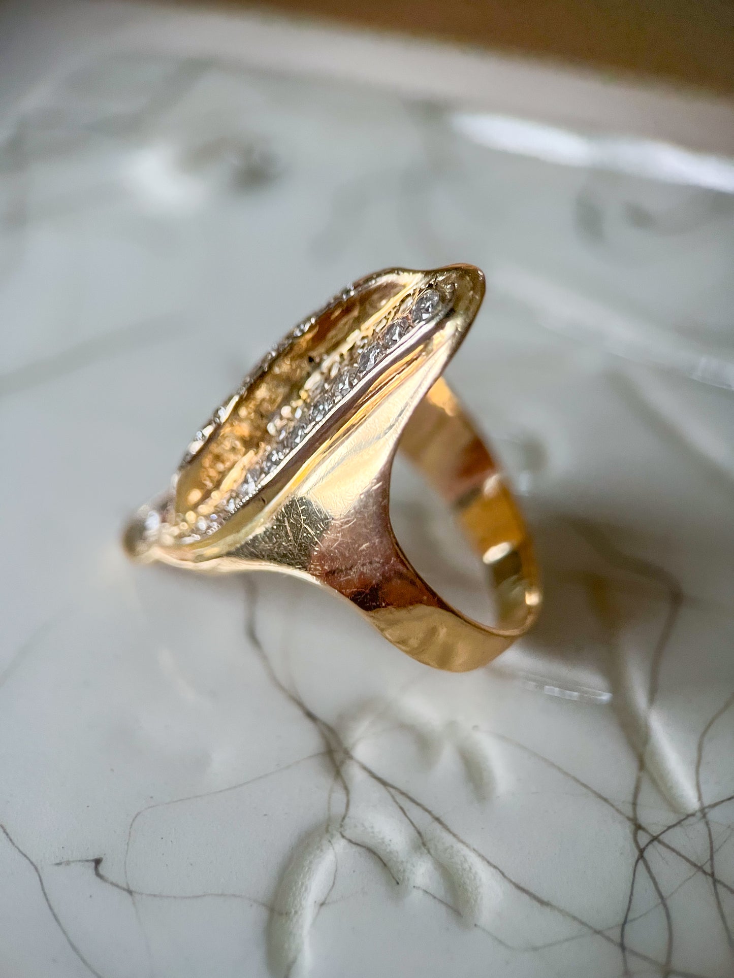 Vintage Natural Diamond 14k Yellow Gold Statement Ring