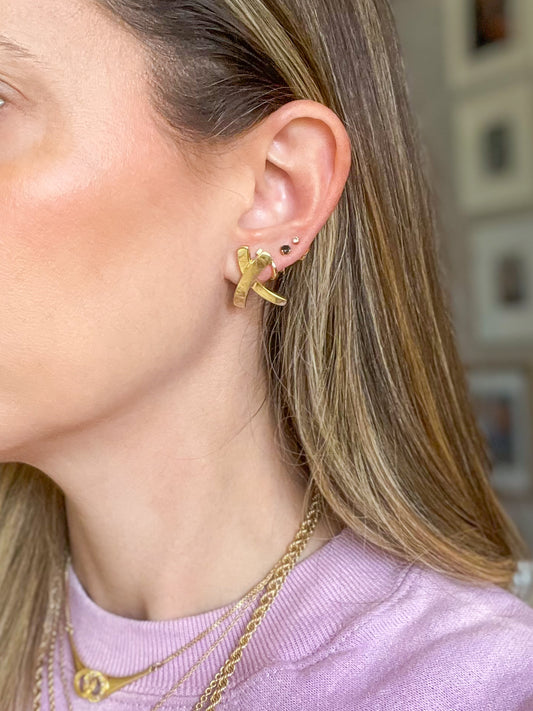 Vintage X Shaped 14k Yellow Gold Stud Earrings