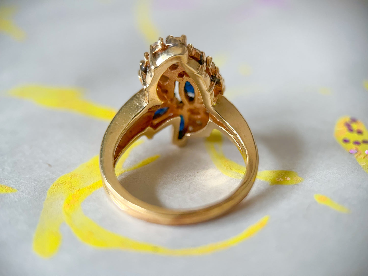 Vintage Natural Diamond and Sapphire 14k Yellow Gold Ring