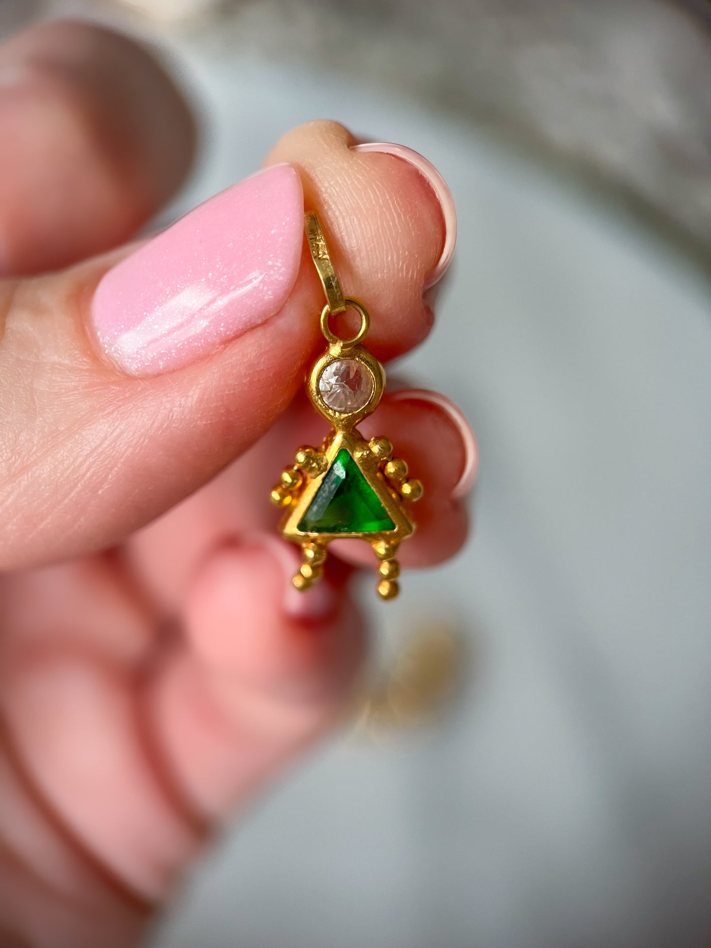 Vintage Dark Green Girl Birthstone 14k Yellow Gold Charm