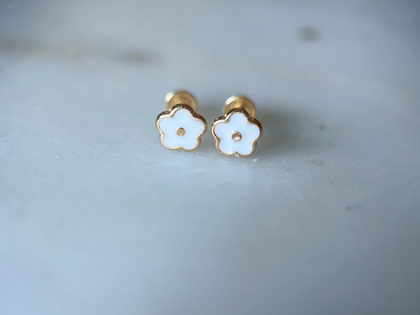 Various Mini 14k Yellow Gold Flower Studs - White, Pink, Yellow