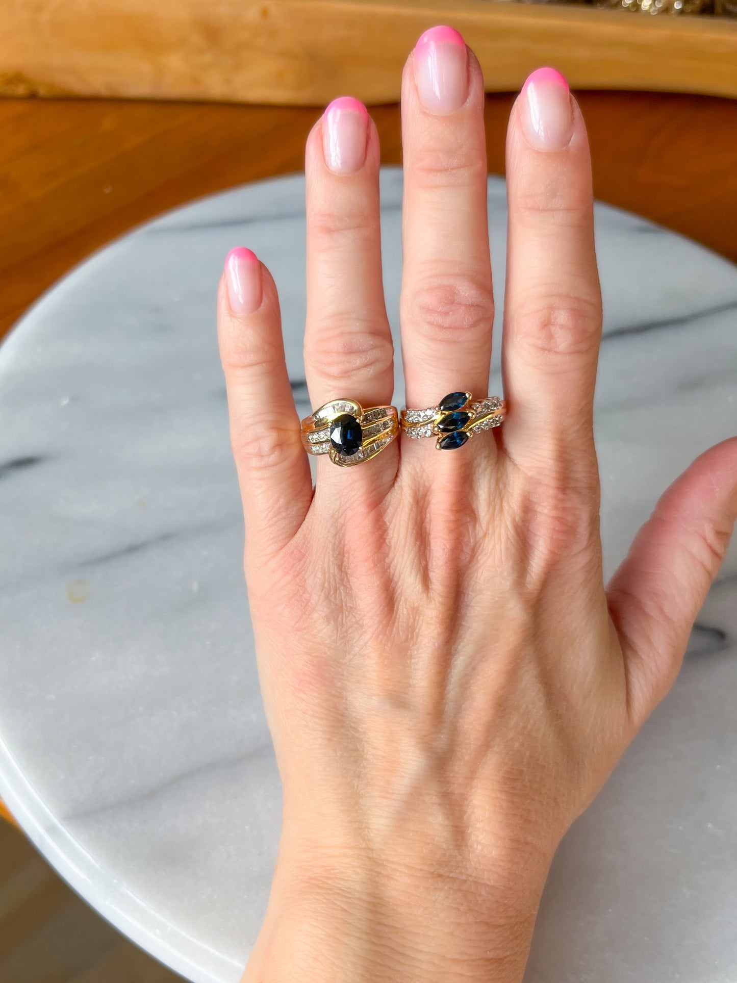 Vintage Natural Sapphire and Natural Diamond 14k Yellow Gold Rings