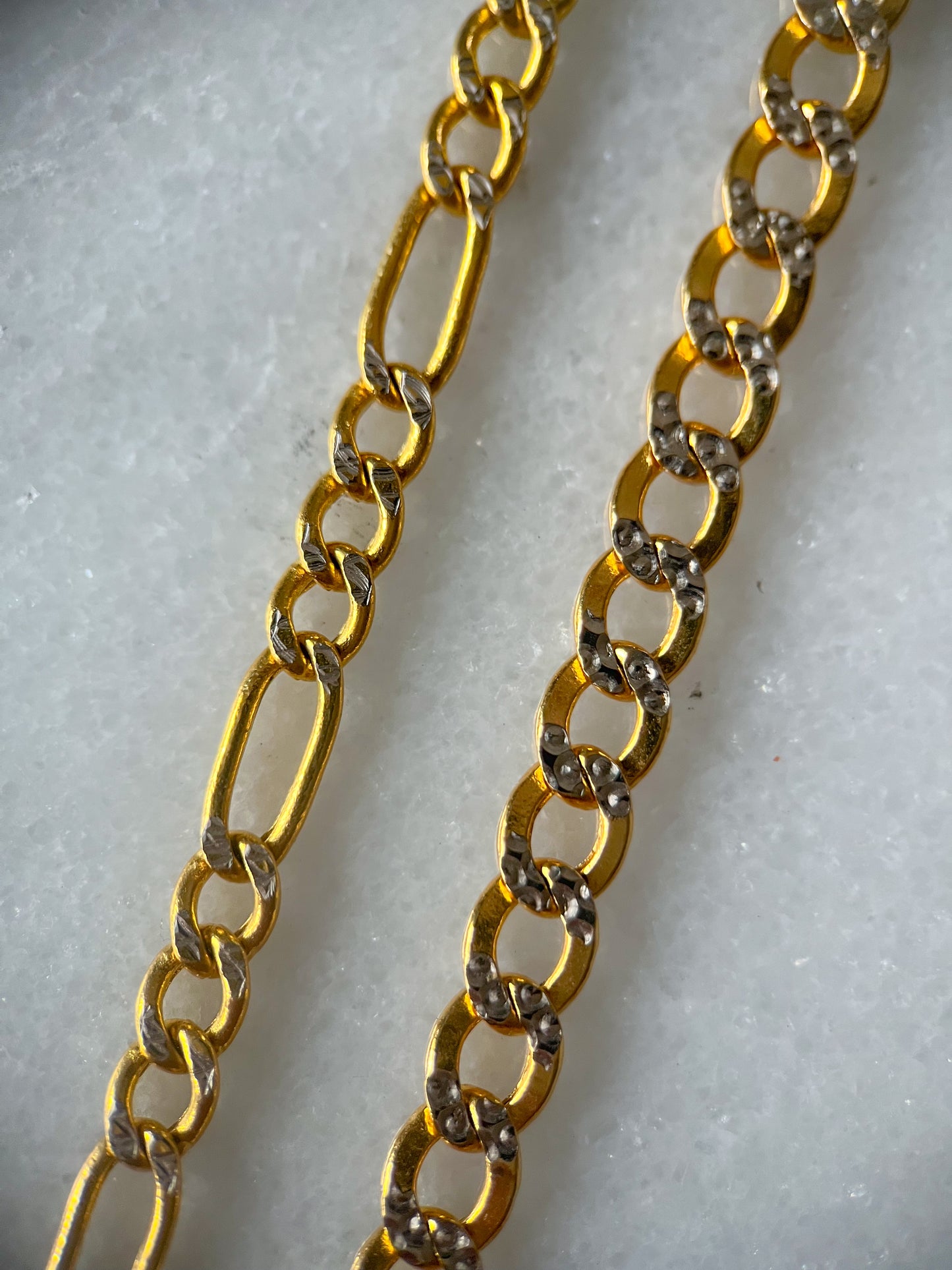 Figaro and Curb Chains with Diamond Cut Accents 14k Yellow Gold Chains