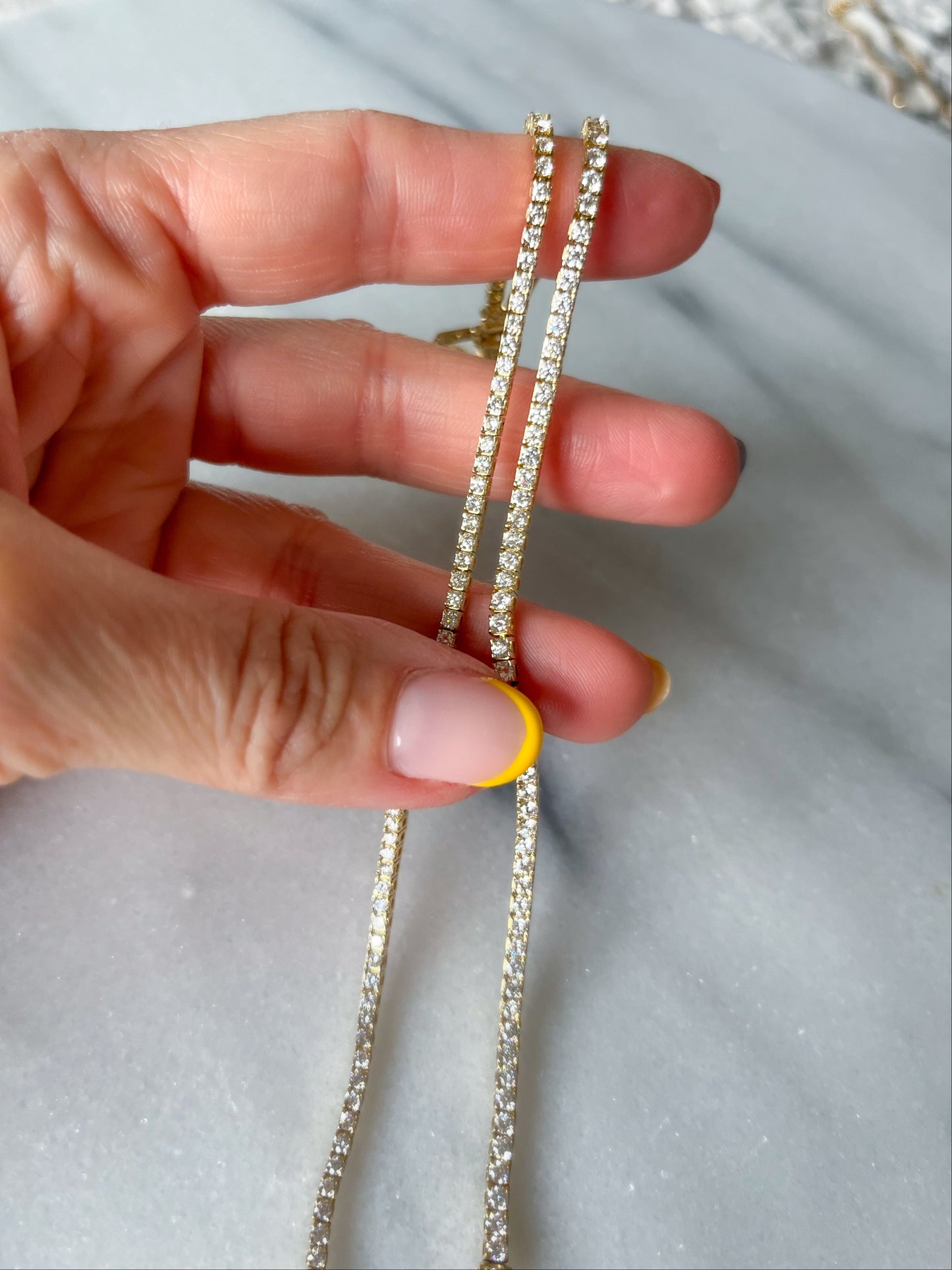 Lab Grown Diamond Tennis Bracelet set in 14k Yellow Gold, 7 Inches - Two Diamond Total Weights