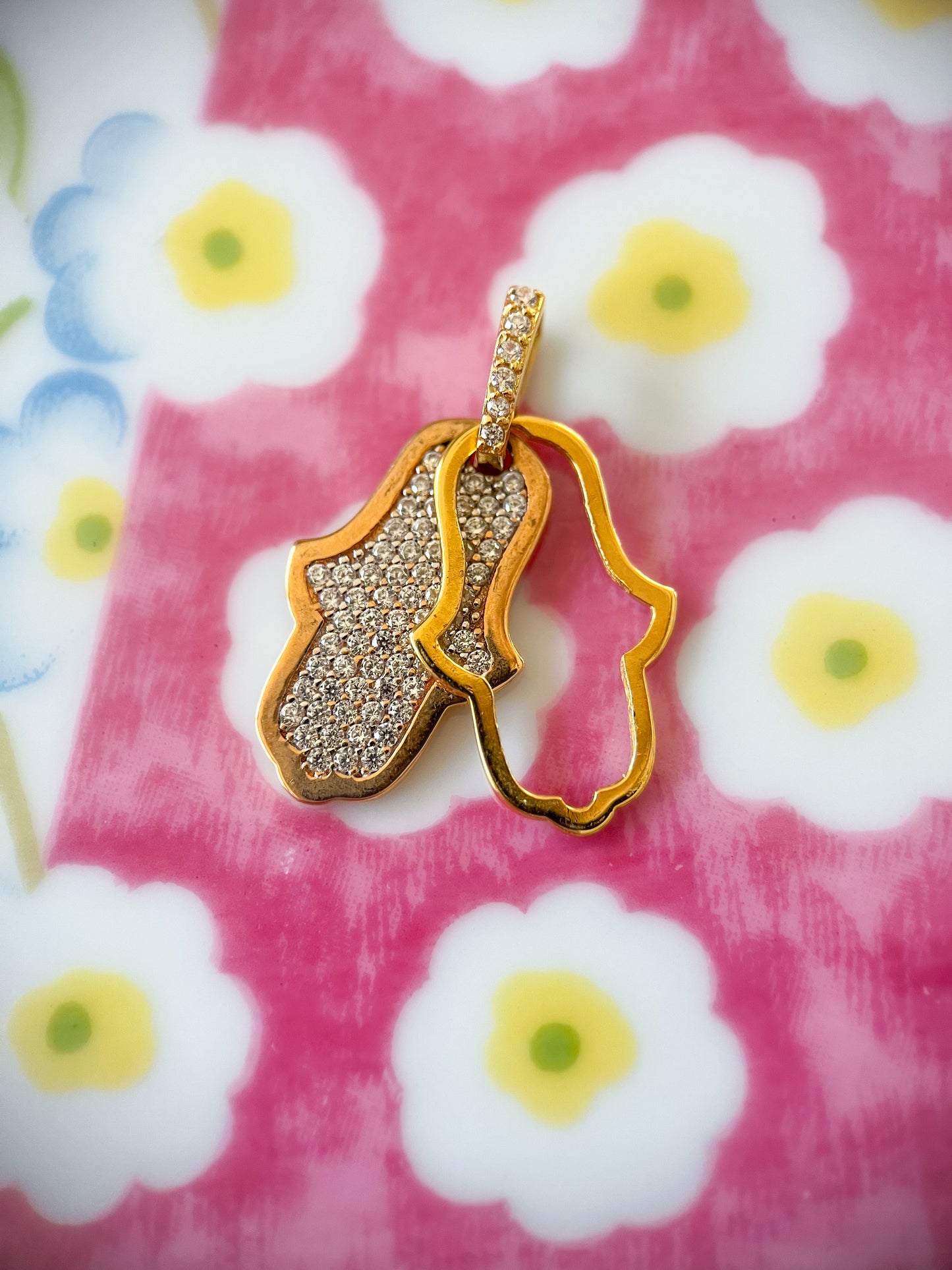 Two Sizes - Hamsa Charms with CZs 14k Yellow Gold Charms