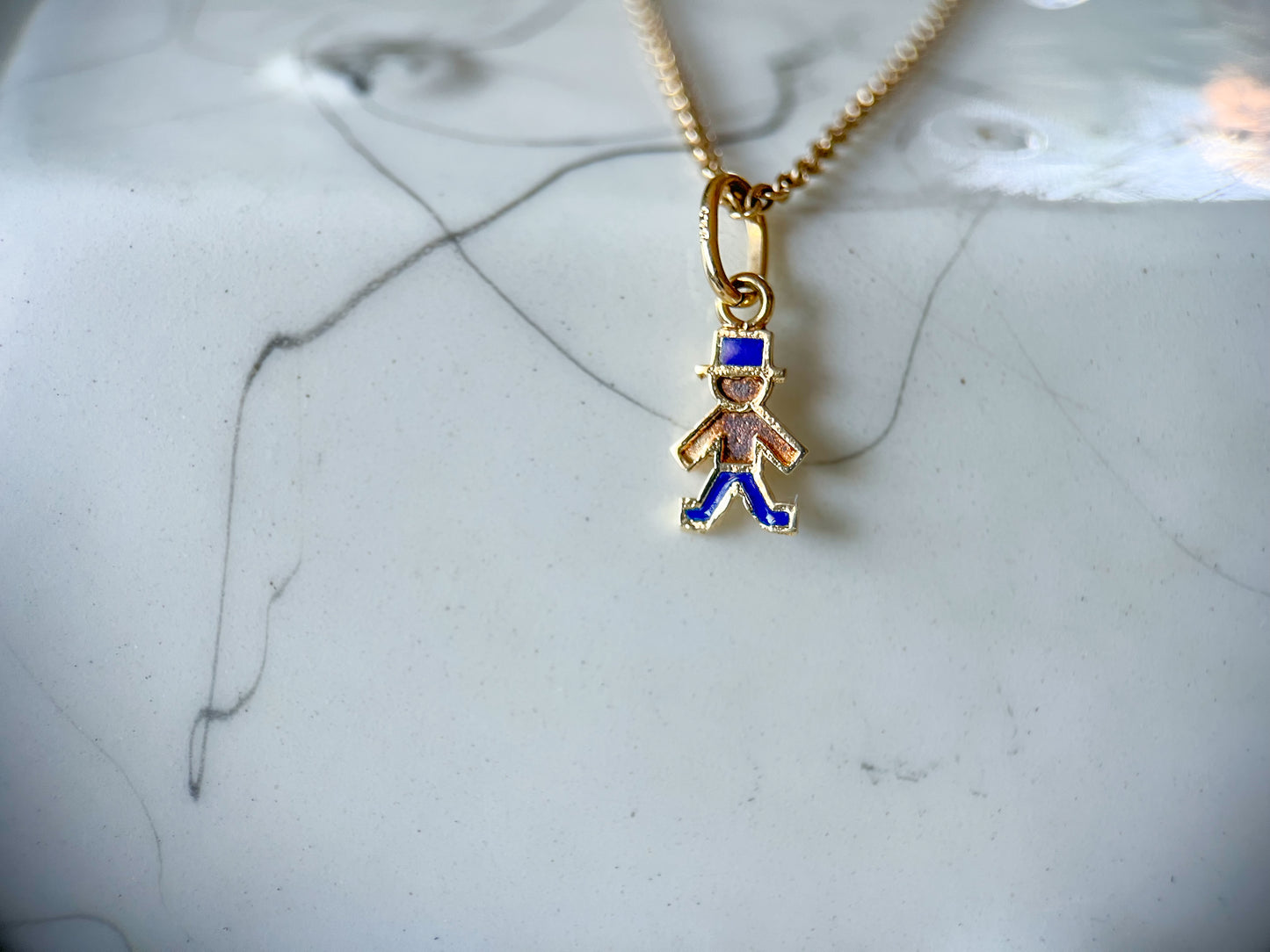 Vintage Mini Little Boy with Hat Enamel and 14k Yellow Gold Charm