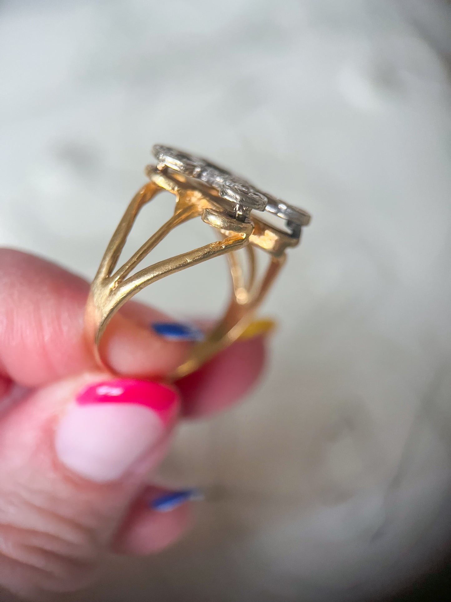 Vintage Natural Diamond Letter "R" 14k Yellow Gold Ring
