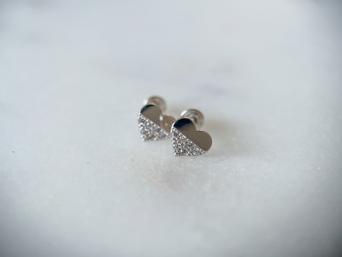 Various Mini 14k White Gold Studs - Hearts with White CZ
