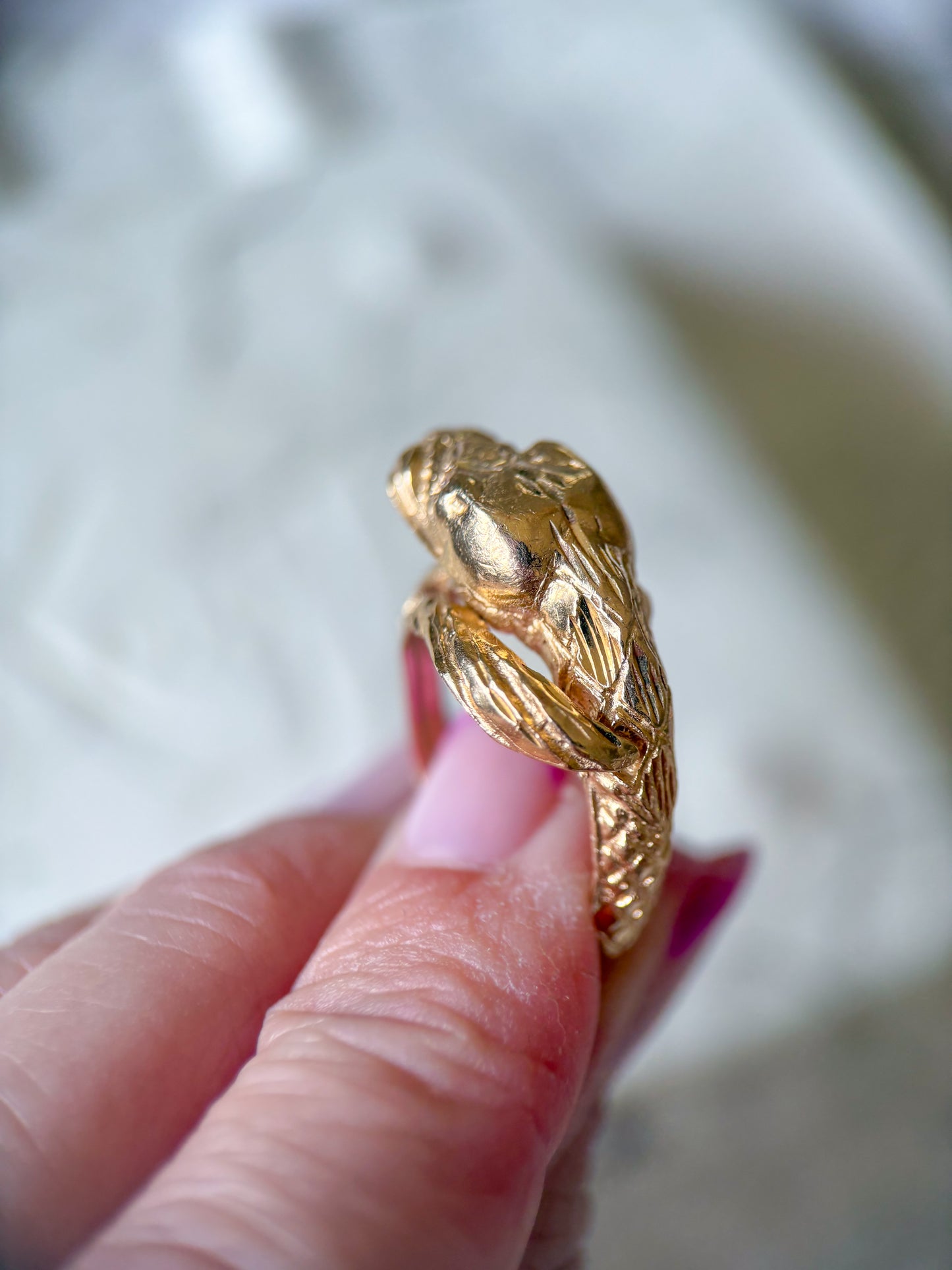 Vintage Snake with Natural Diamond Eyes 14k Yellow Gold Ring