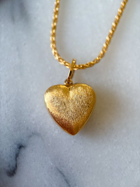 Vintage Matte Heart 14k Yellow Gold Charm