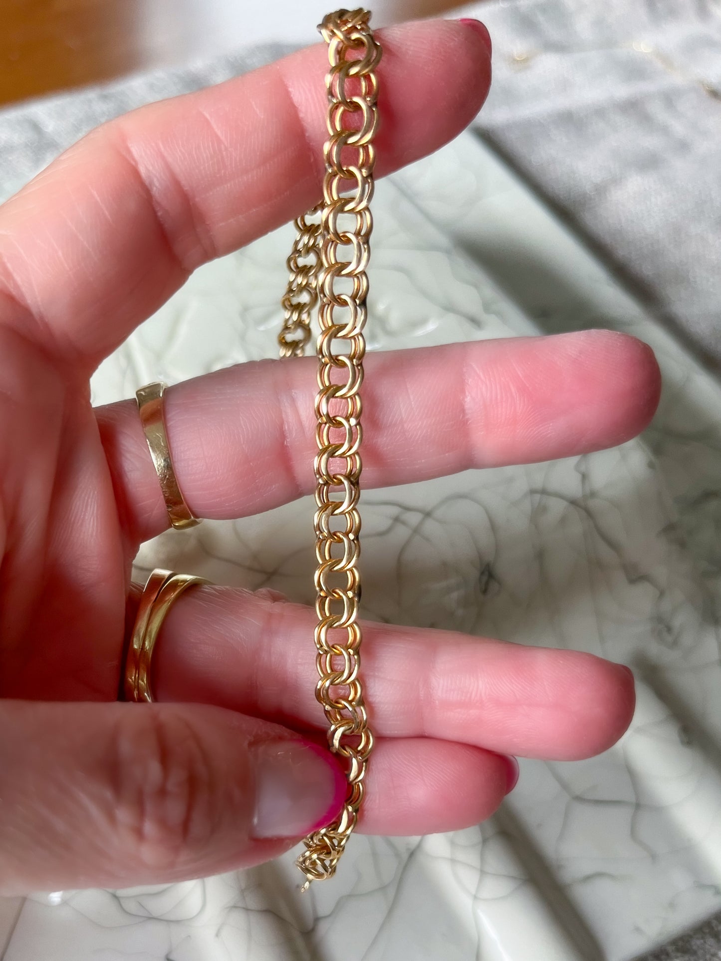 Vintage Open Rope Chain 14k Yellow Gold 7 Inch Bracelet