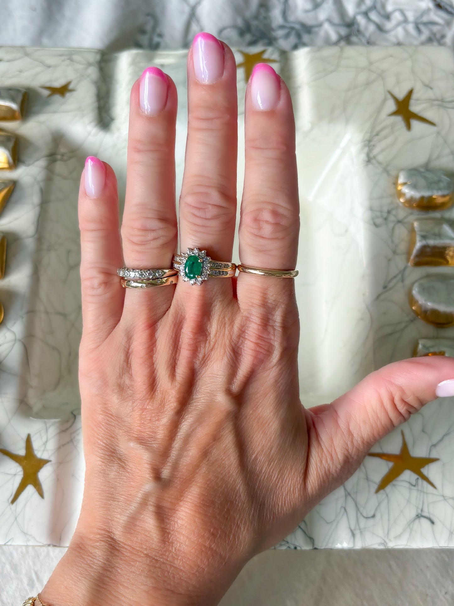 Vintage Natural Emerald and Natural Diamond 14k Yellow Gold Ring
