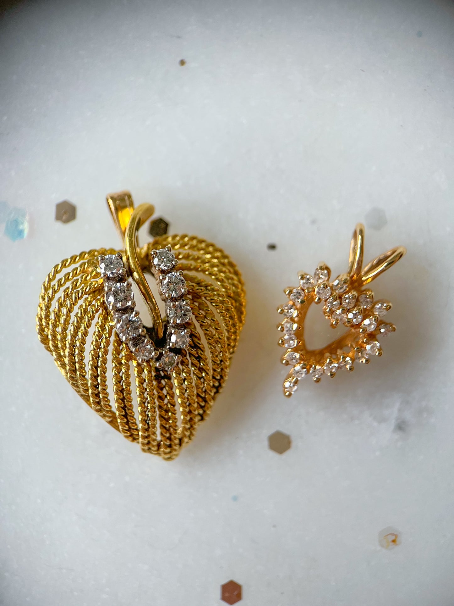 Vintage Natural Diamond Heart 14k Yellow Gold Charm