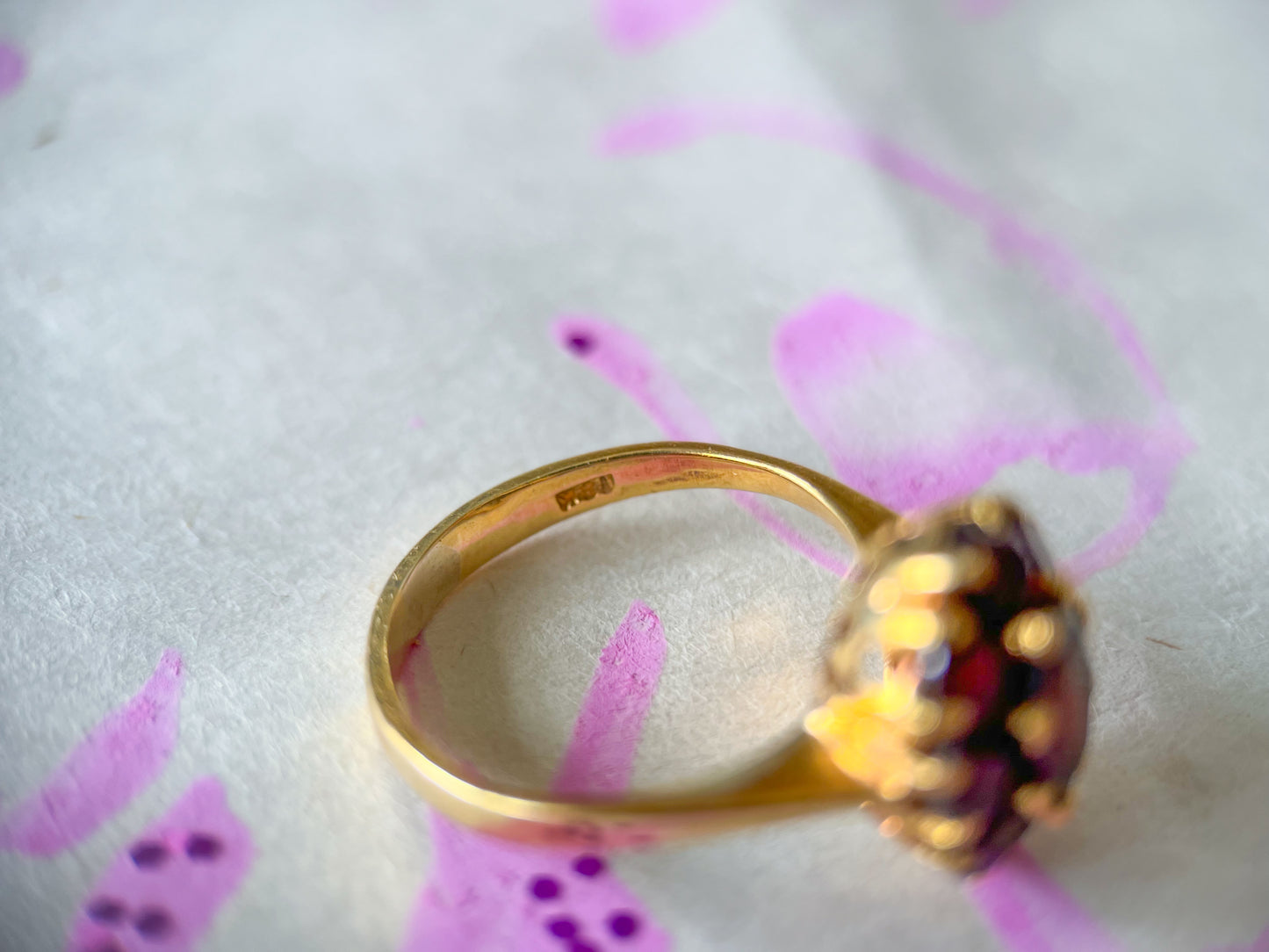 Vintage Natural Garnet 18k Yellow Gold Statement Ring