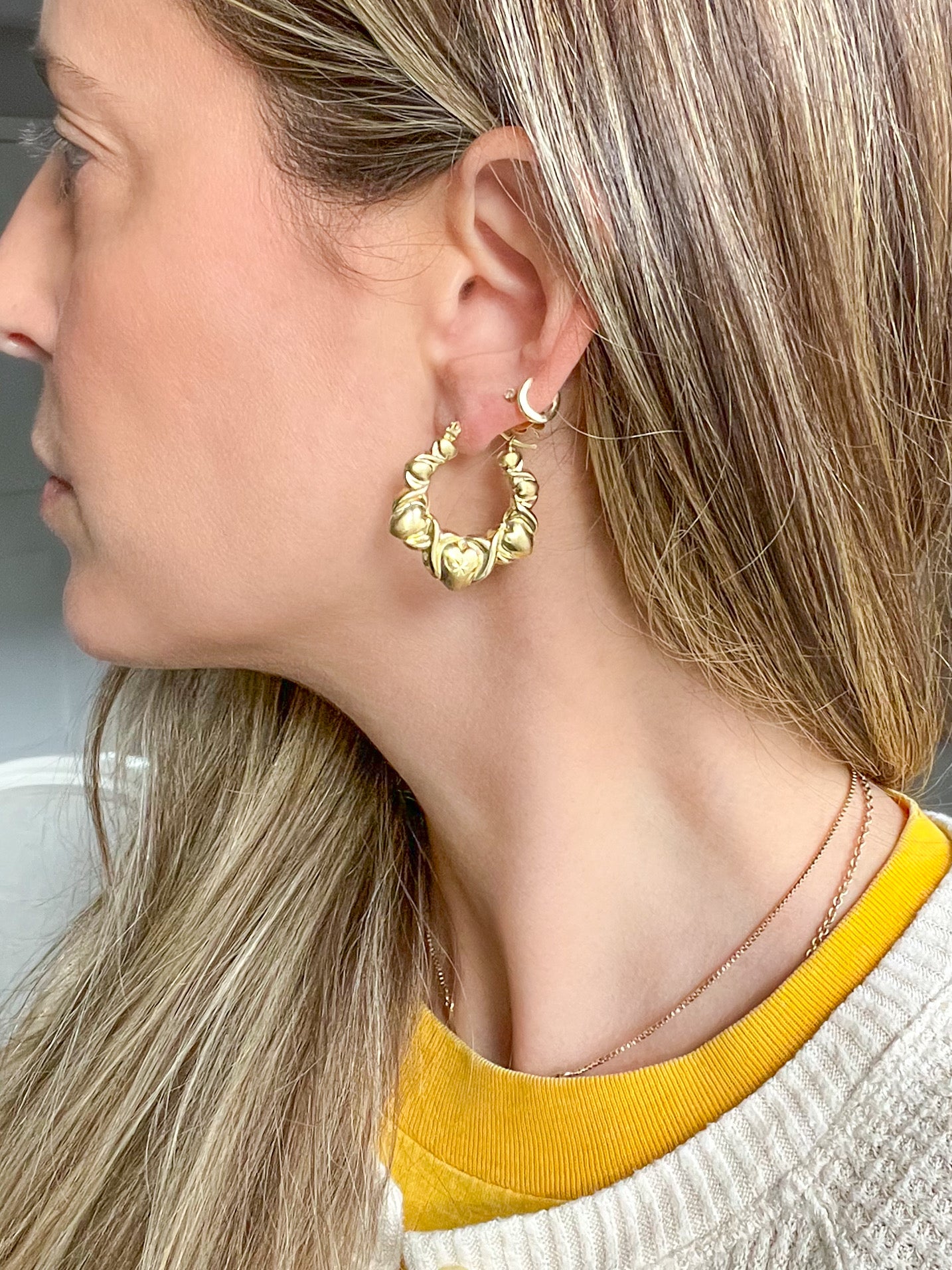 Various Heart 10k Yellow Gold Hoops - 3 Sizes