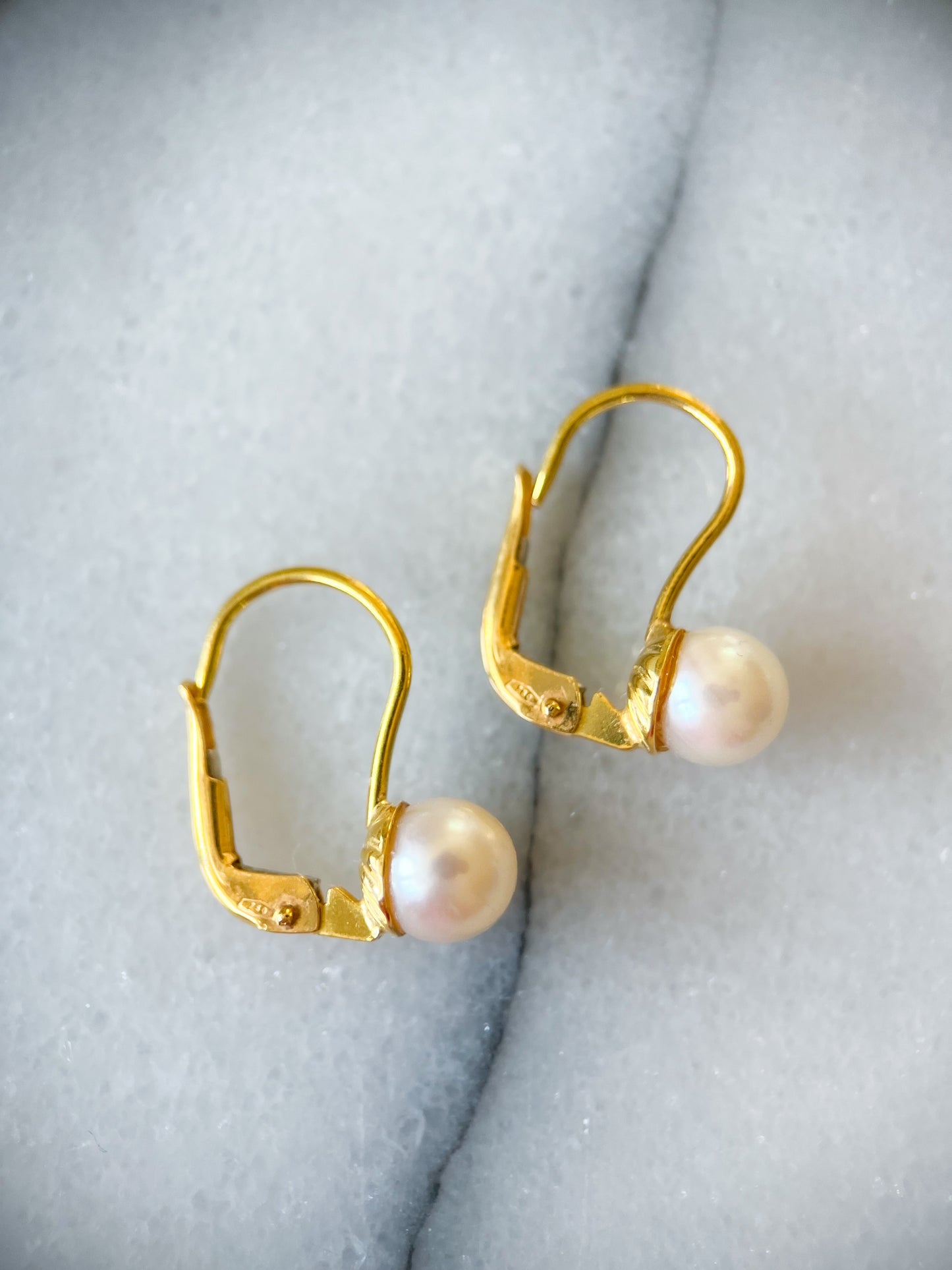 Vintage Pearl 18k Yellow Gold Drop Earrings
