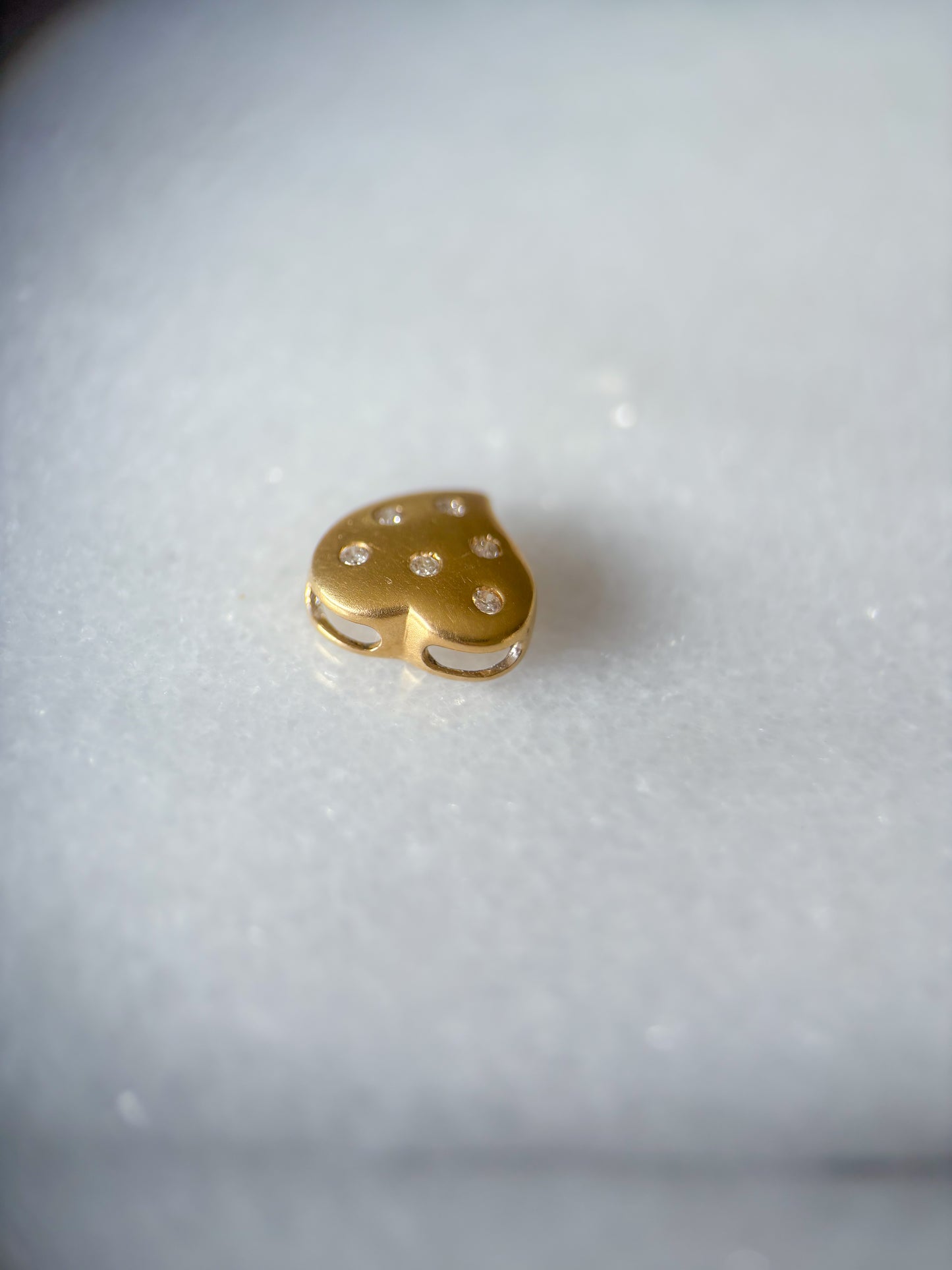 Vintage Natural Diamond Matte Heart 14k Yellow Gold Charm Slider