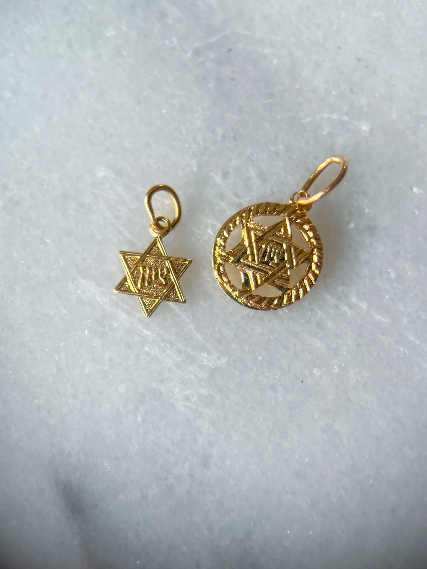 Vintage Mini 14k Yellow Gold Judaica Star of David Charms