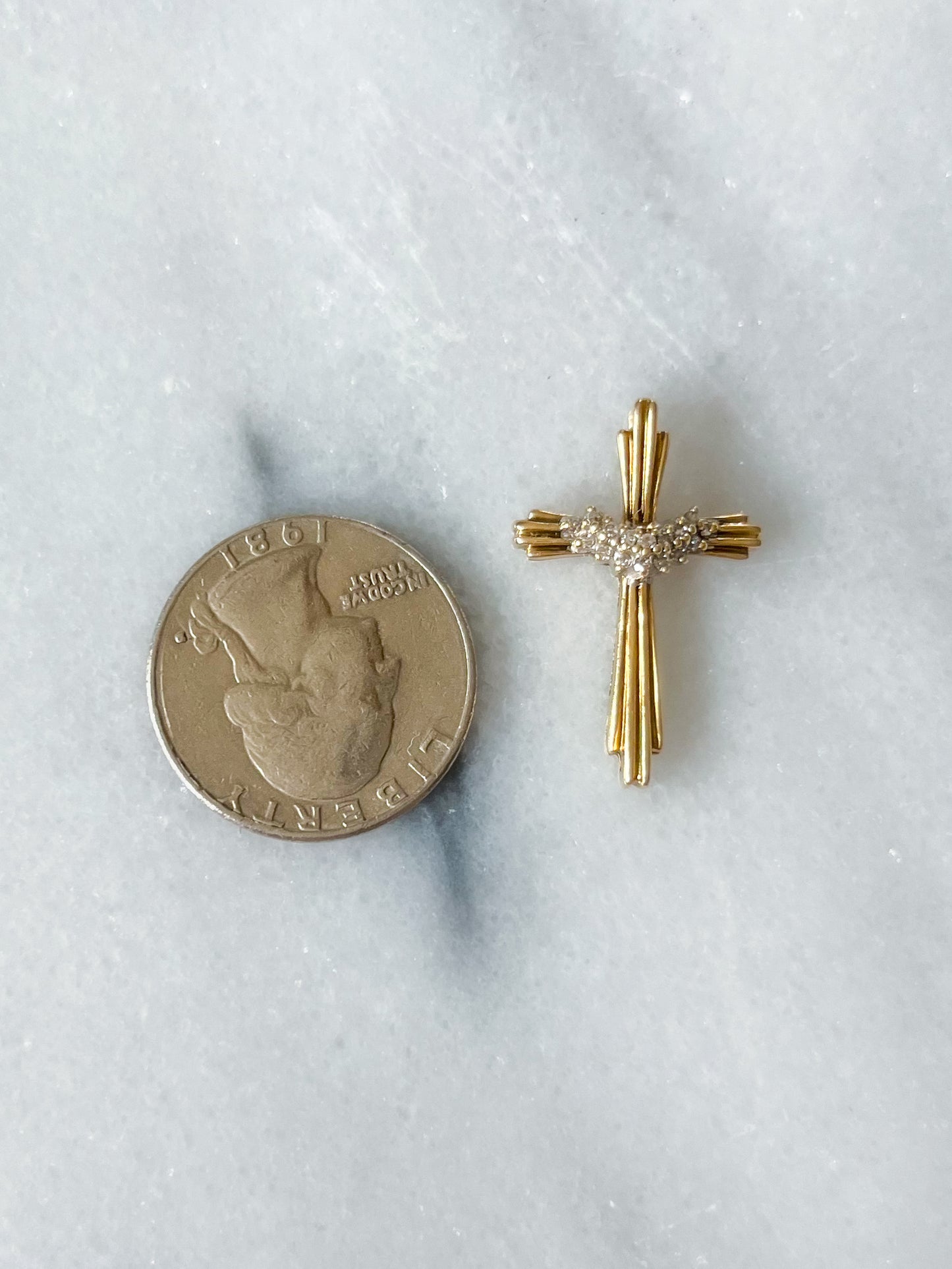 Vintage Natural Diamond Cross 10k Yellow Gold Charm