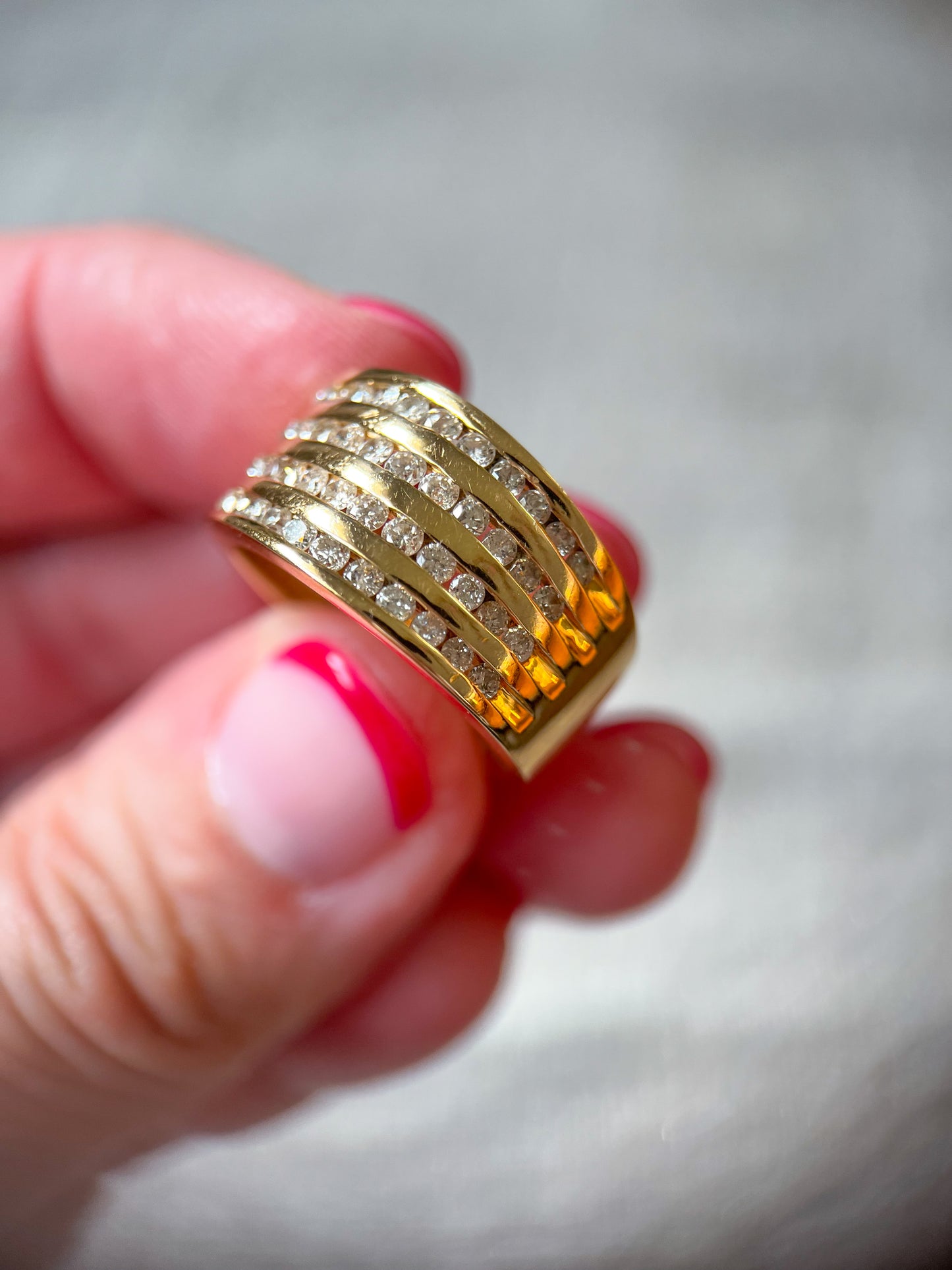 Vintage Natural Diamond 14k Yellow Gold Thick Ring