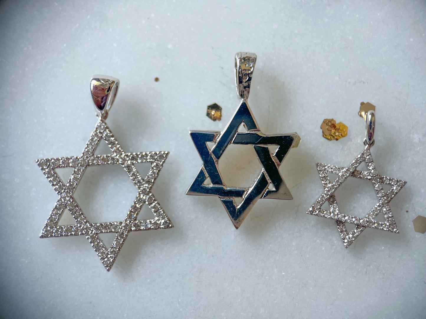 Vintage 14k White Gold Natural Diamond Star of David Charm