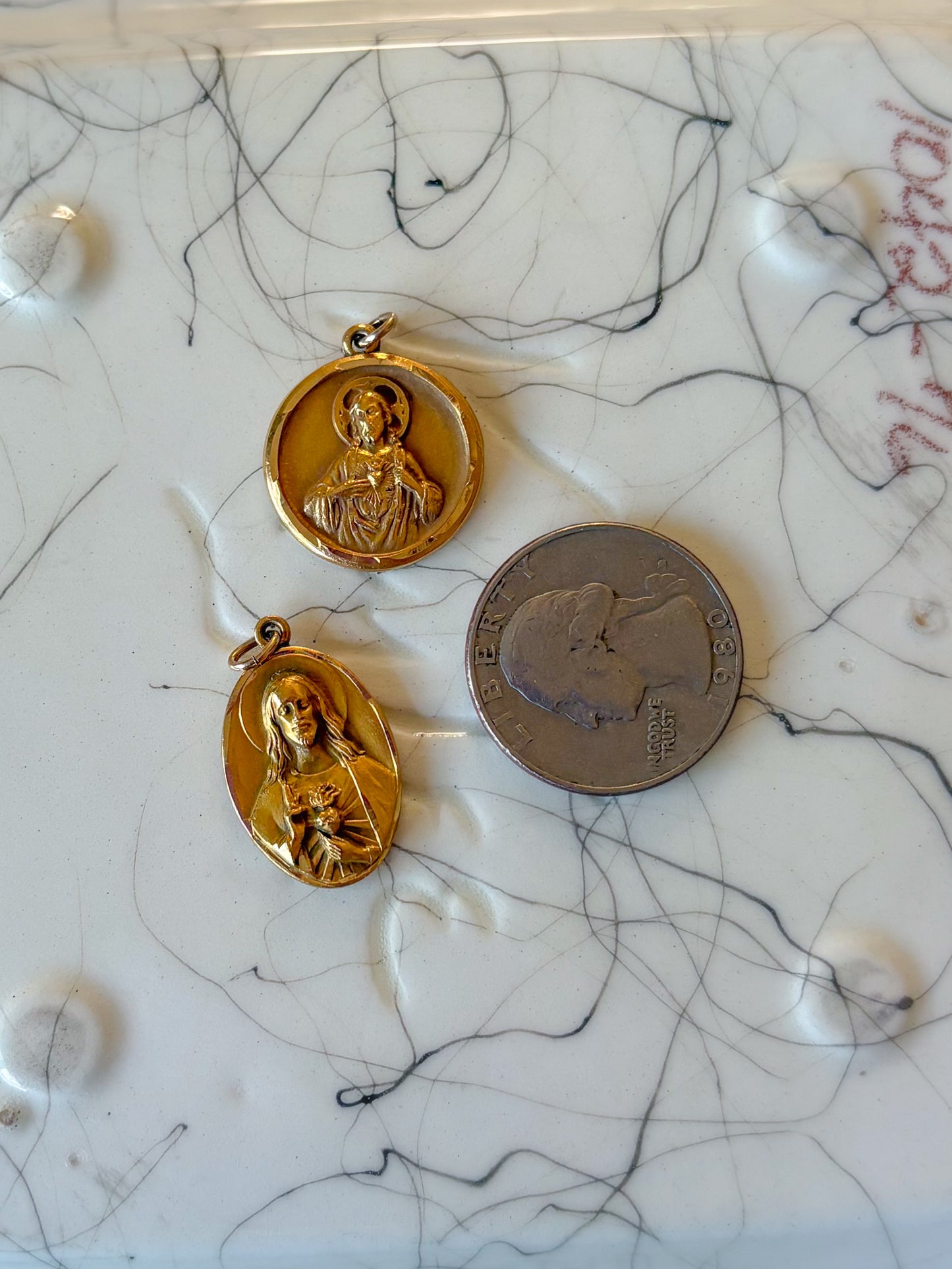 Vintage Sacred Heart of Jesus Christ 14k Yellow Gold Charms