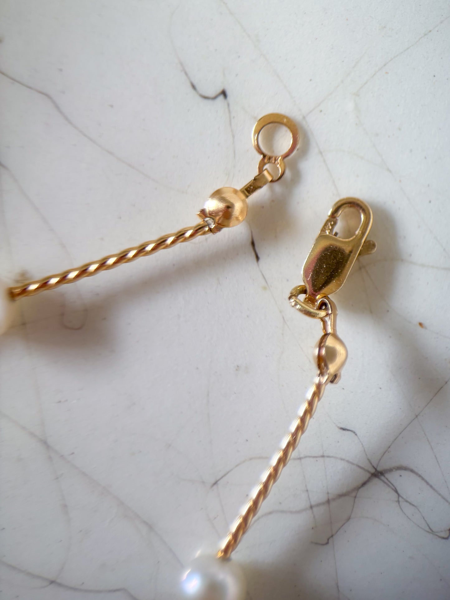Vintage Natural Pearl 14k Yellow Gold 15.5 Inch Bar Chain Necklace