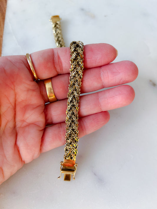 Vintage Weaved 14k Yellow Gold 7 3/4 Inch Bracelet