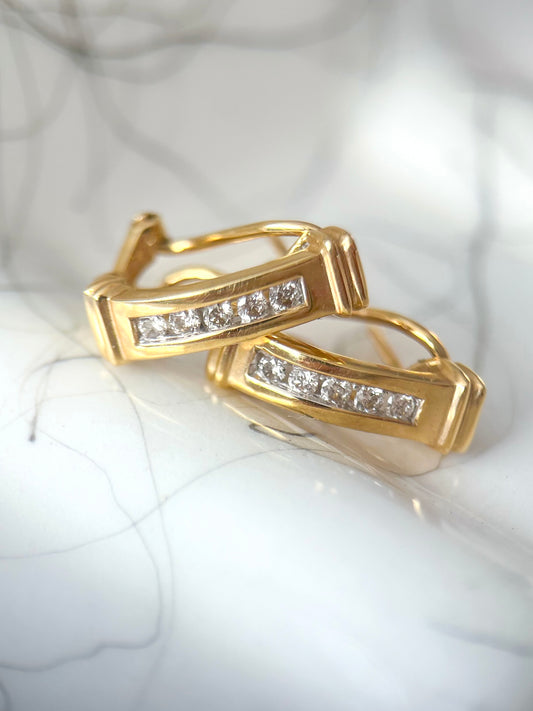 Natural Diamond 14k Yellow Gold Half Hoop Earrings