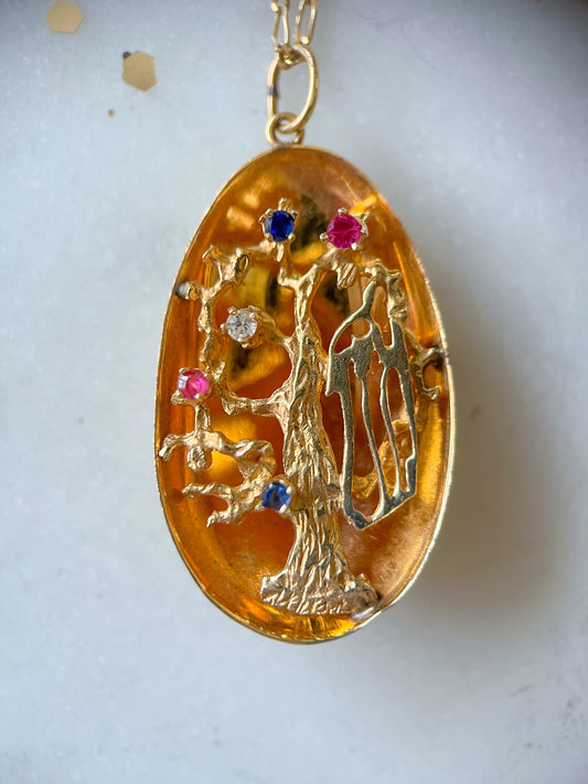 Vintage Large Tree of Life 14k Yellow Gold Judaica Charm